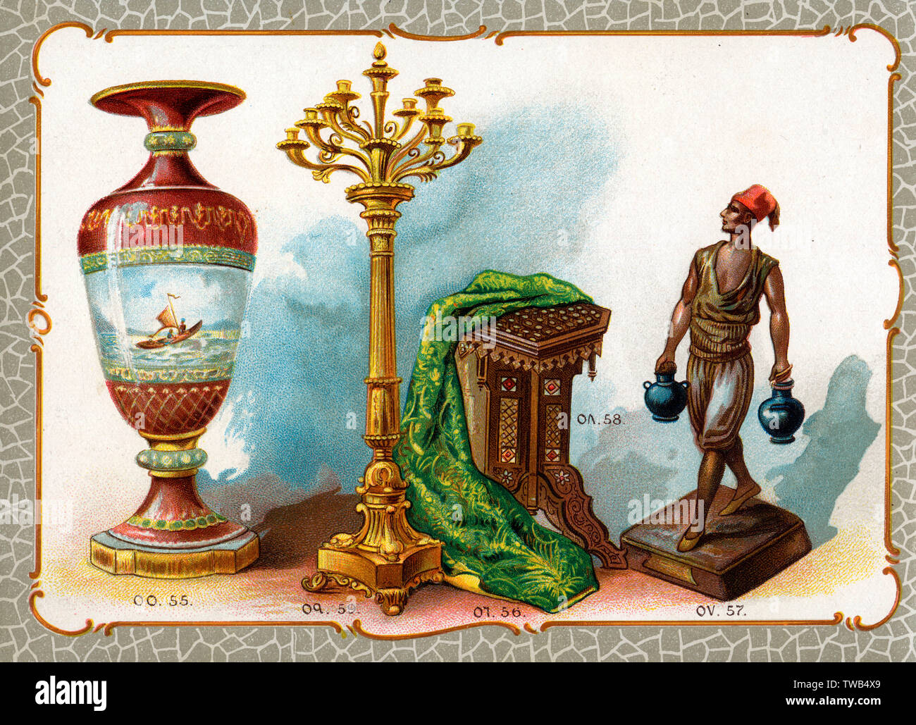 Illustration du catalogue, vase, broderie, statue, etc Banque D'Images
