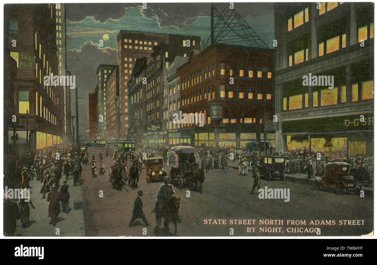 Vue nocturne de State Street, Chicago, USA Banque D'Images