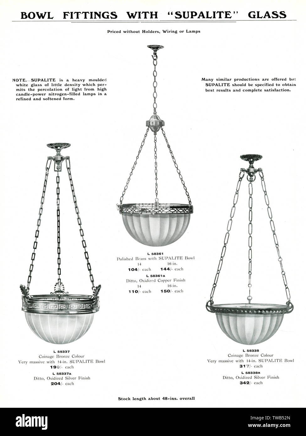 Catalogue des luminaires électriques, Supalite Bowl Fittings Banque D'Images