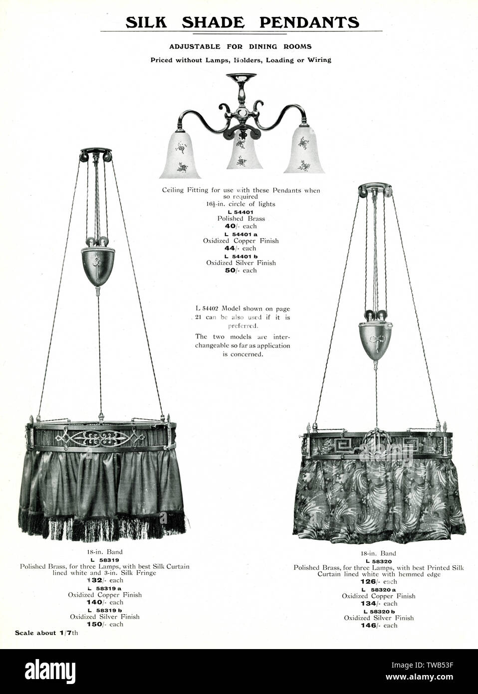 Catalogue des luminaires électriques, Pendants de couleur soie Banque D'Images