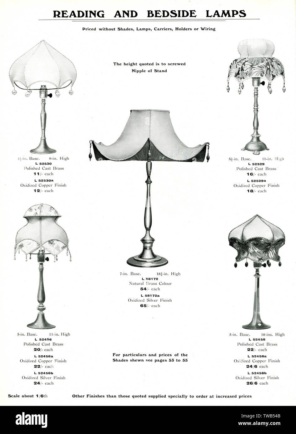 Catalogue des luminaires électriques, lampes de lecture et de chevet Banque D'Images