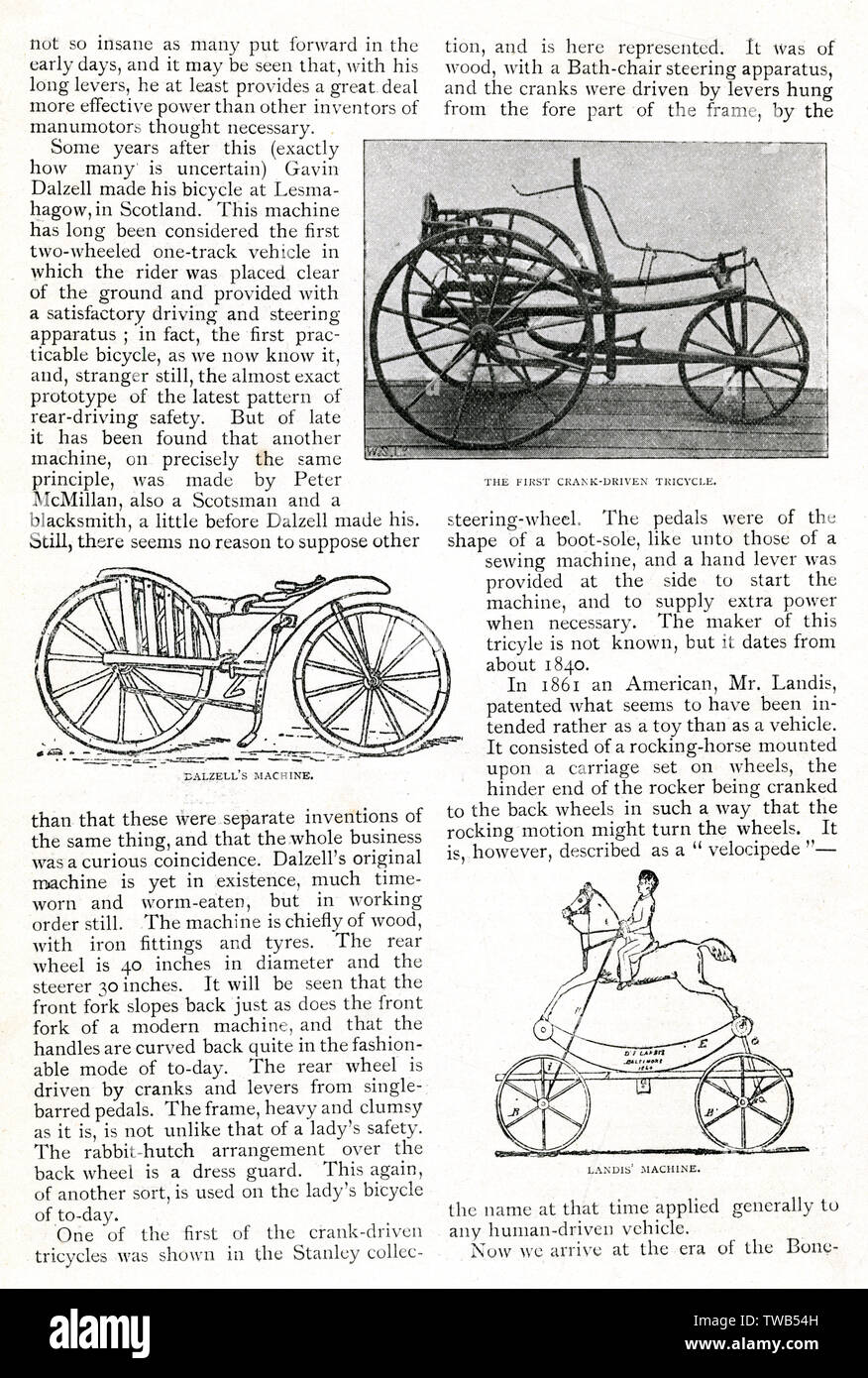 L'évolution du cycle - tricycle et deux bicyclettes Banque D'Images