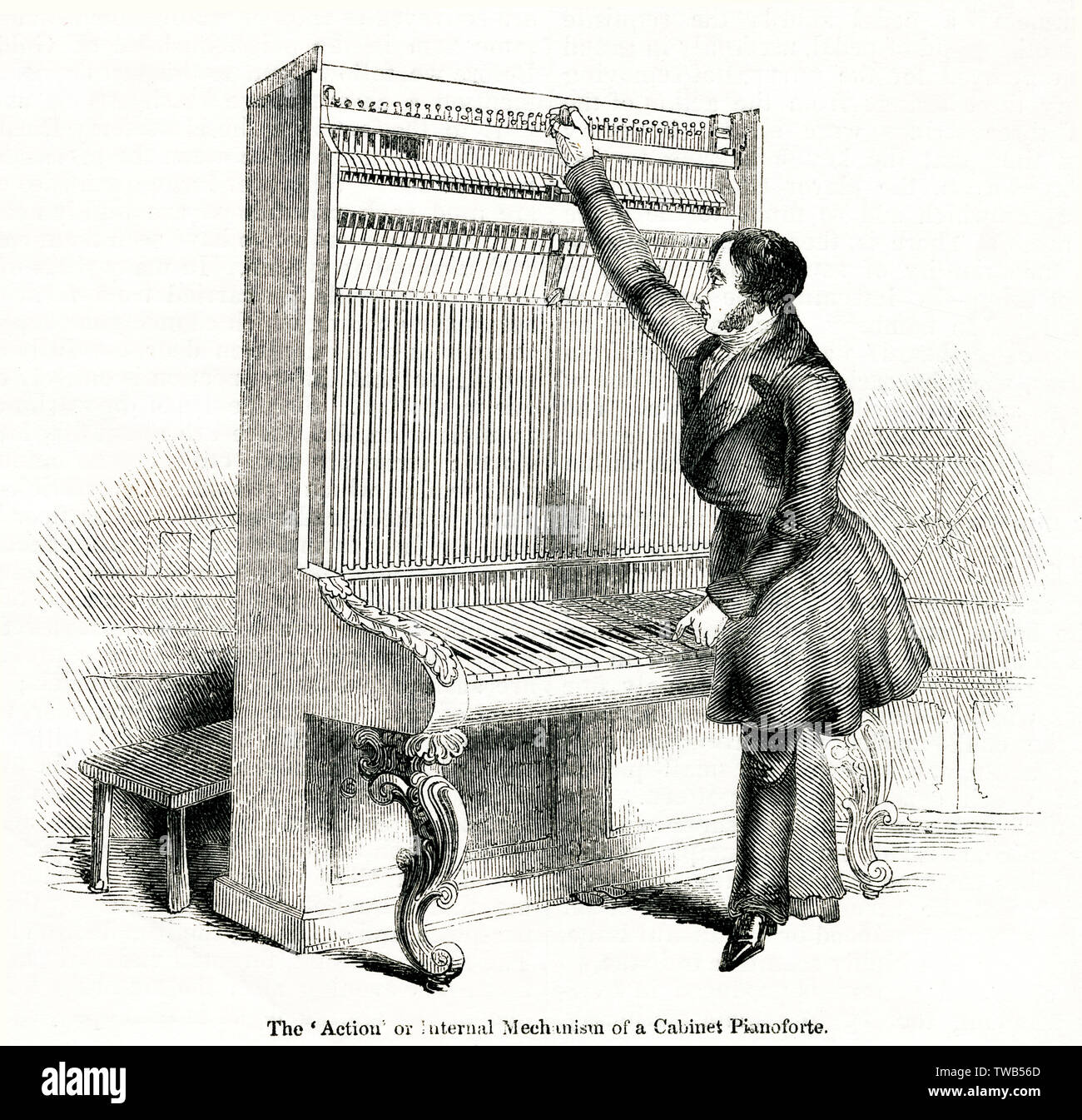 Dans un cabinet de piano, Broadwood piano Factory, Londres 1842 Banque D'Images