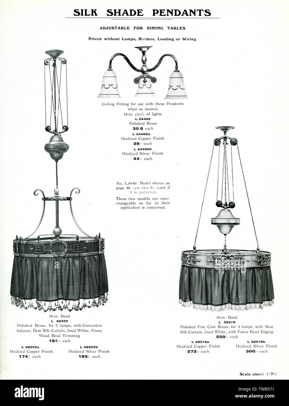 Catalogue des luminaires électriques, Pendants de couleur soie Banque D'Images