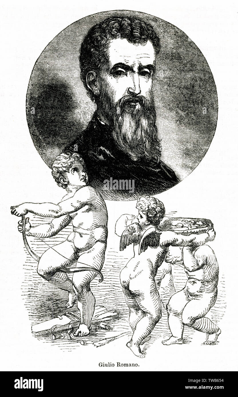 Giulio Romano, artiste italien, avec trois cupids Banque D'Images