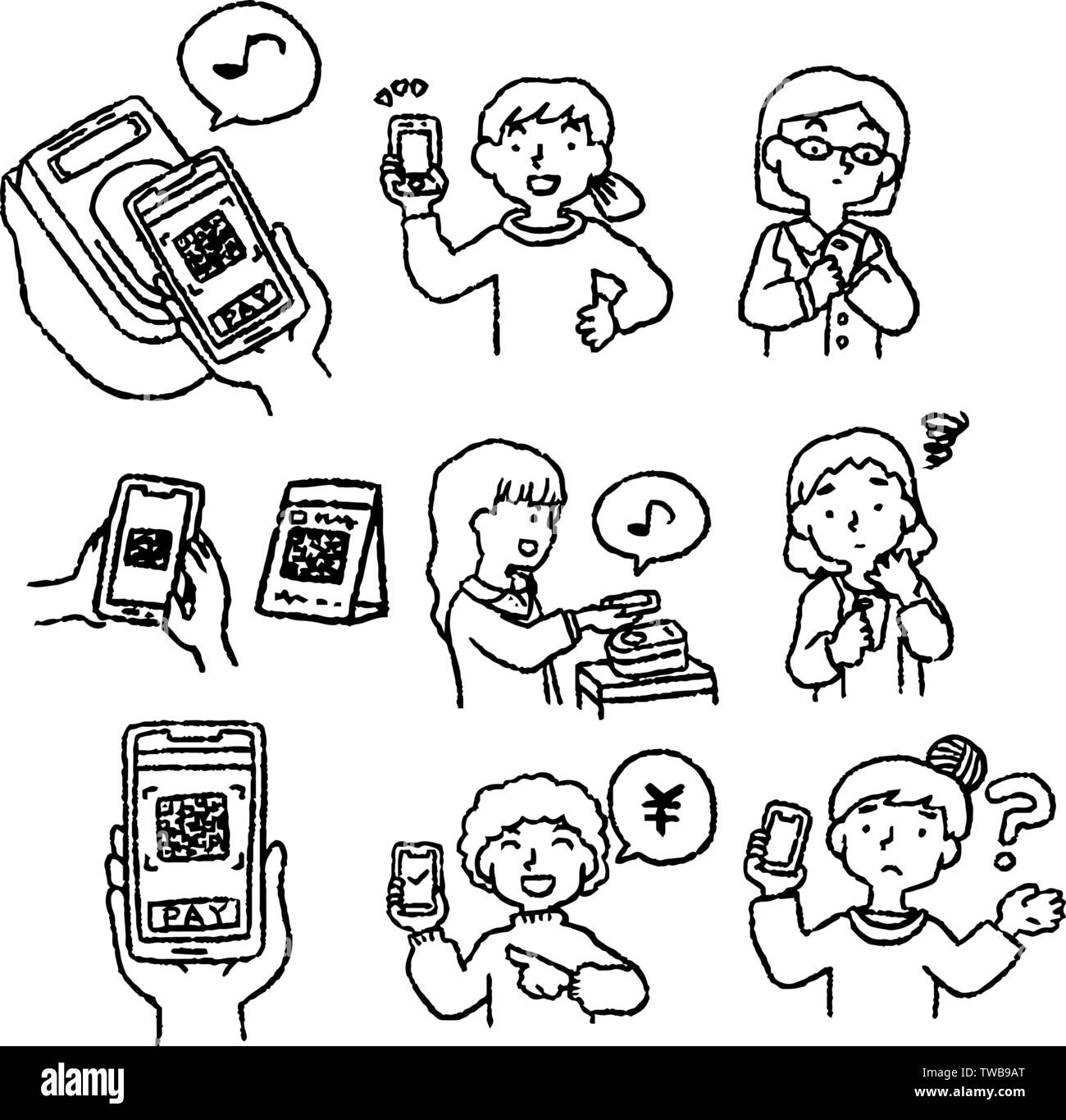 C'est une illustration de style analogique de woman using smartphone paiement. Illustration de Vecteur