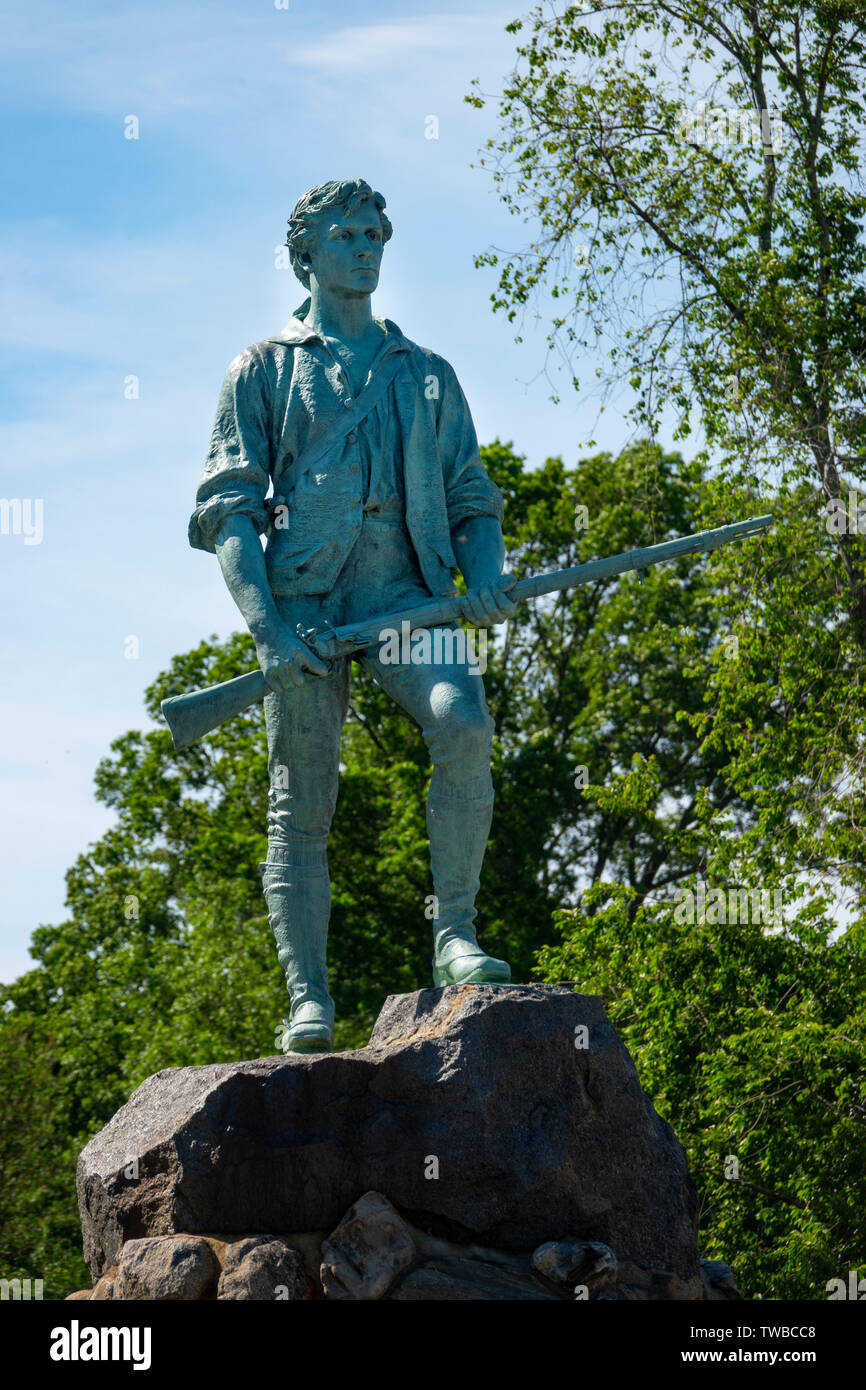 USA Massachusetts ma statue également appelé Minuteman Lexington Le Capitaine John Parker Statue Banque D'Images