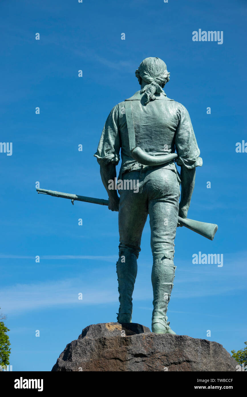USA Massachusetts ma statue également appelé Minuteman Lexington Le Capitaine John Parker Statue Banque D'Images