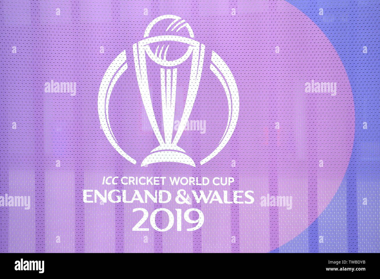 La signalisation pour l'ICC Cricket World Cup 2019 au Club de Cricket du Lancashire, Old Trafford, Manchester. 2019 L'International Cricket Council (ICC) Coupe du Monde de Cricket est organisé par l'Angleterre et du Pays de Galles du 30 mai au 14 juillet 2019. Six matchs ont lieu à Old Trafford, Manchester, plus qu'à tout autre endroit. Banque D'Images