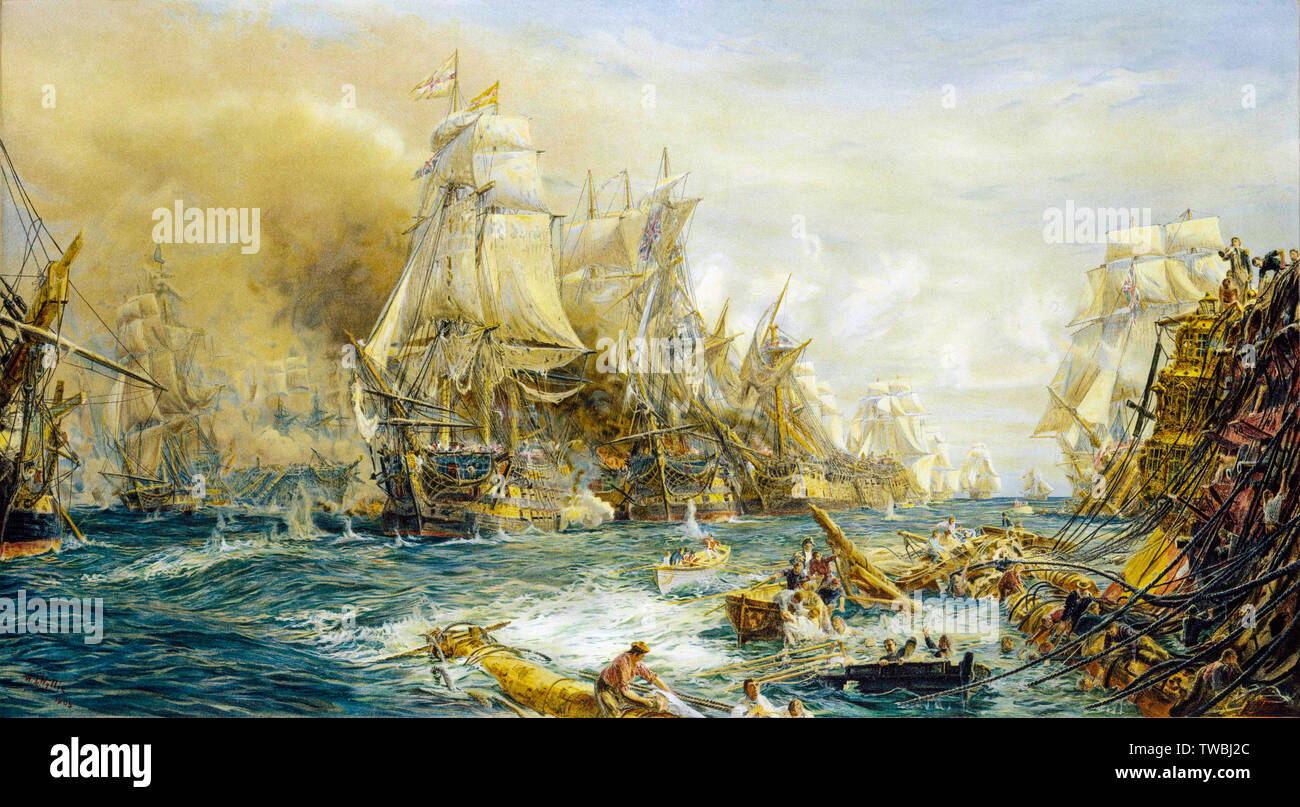 14h30 Bataille de Trafalgar, imprimer par William Lionel Wyllie, 1905 Banque D'Images