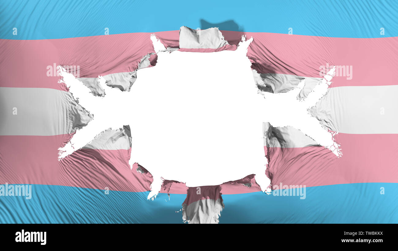 Transgender Pride drapeau avec un gros trou Banque D'Images