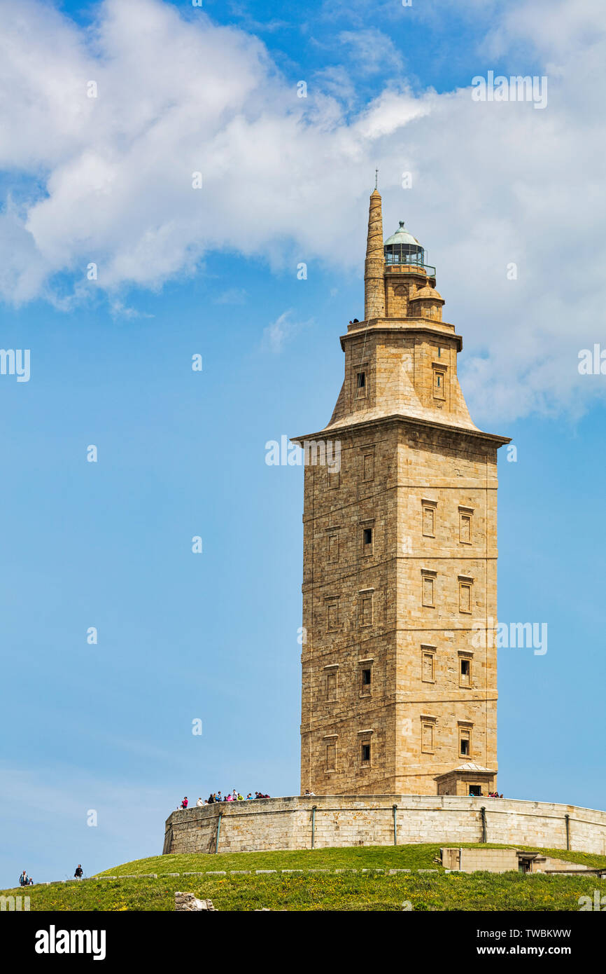 Tour d'Hercule, A Coruna, Province de La Corogne, Galice, Espagne. La tour d'Hercule, Site du patrimoine mondial de l'UNESCO, a été construit par les Roms Banque D'Images