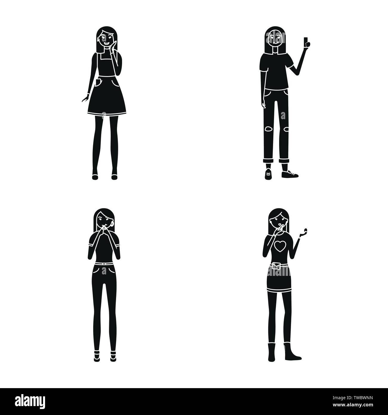 Objet isolé d'émotions et symbole féminin. Collection d'émotions et de son corps pour l'icône vecteur stock. Illustration de Vecteur