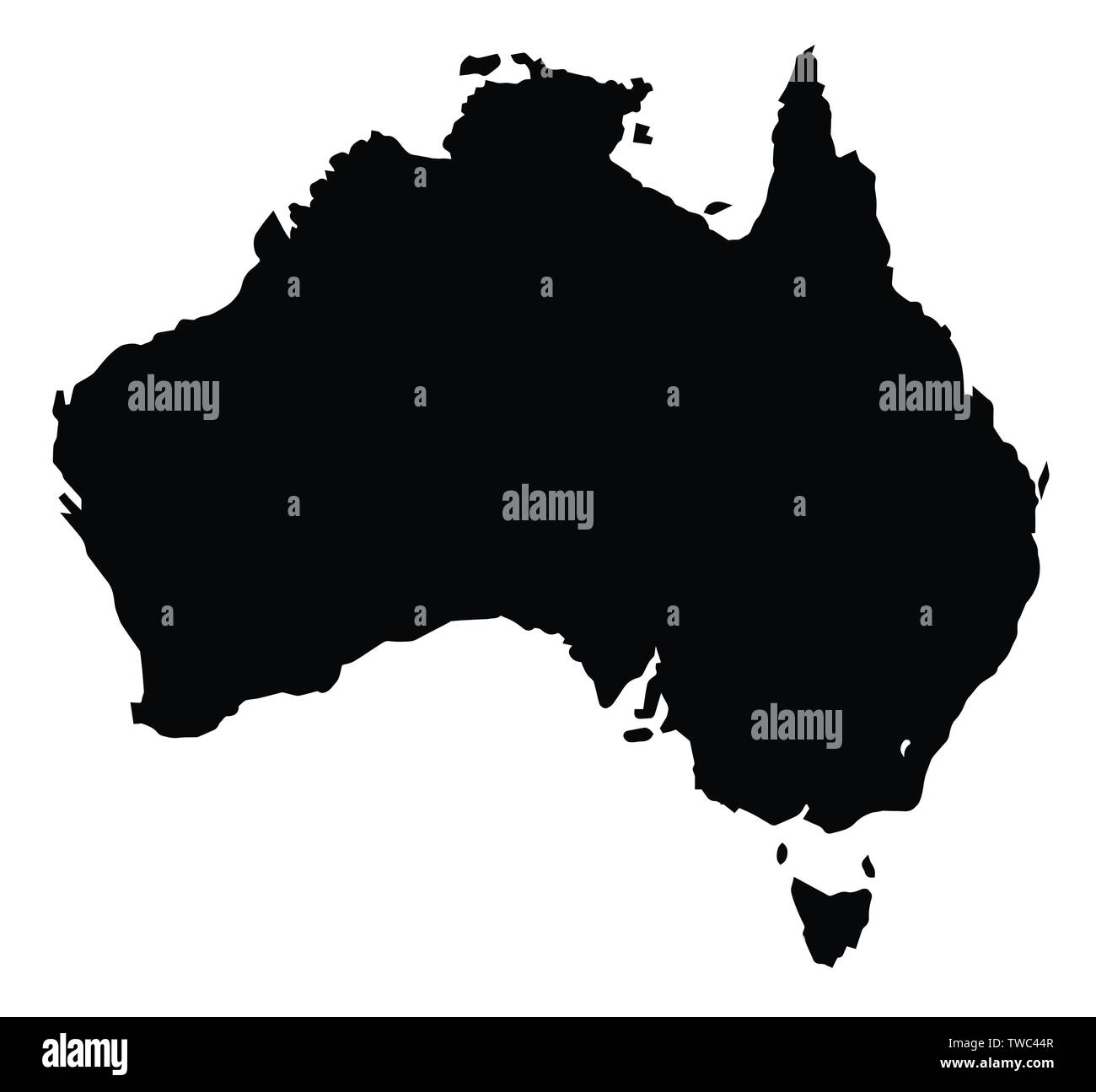 Silhouette noire carte de l'Australie sur un fond blanc Illustration de Vecteur