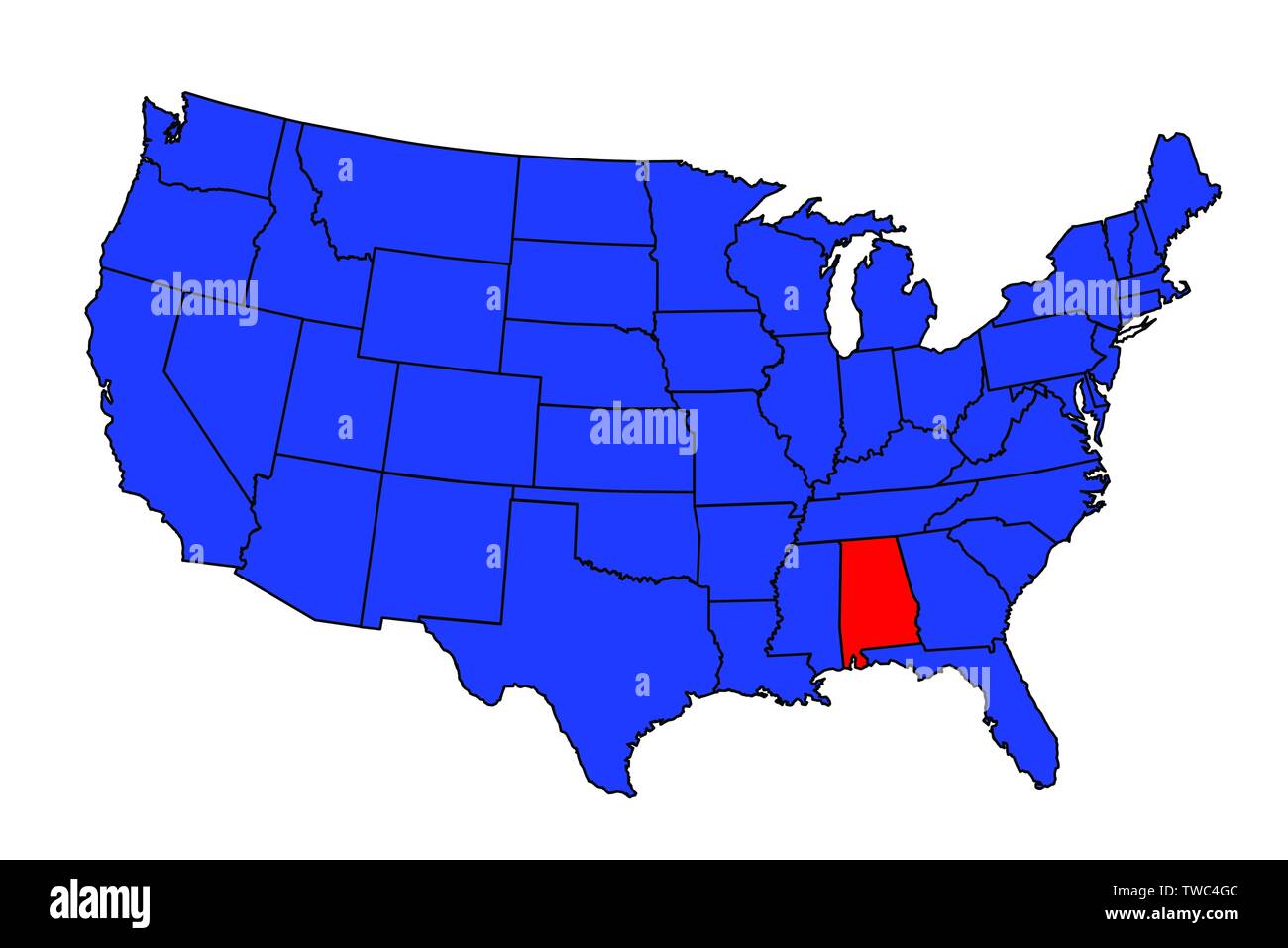 Aperçu de l'état de l'Alabama et silhouette ensemble dans une carte des États-Unis d'Amérique Illustration de Vecteur
