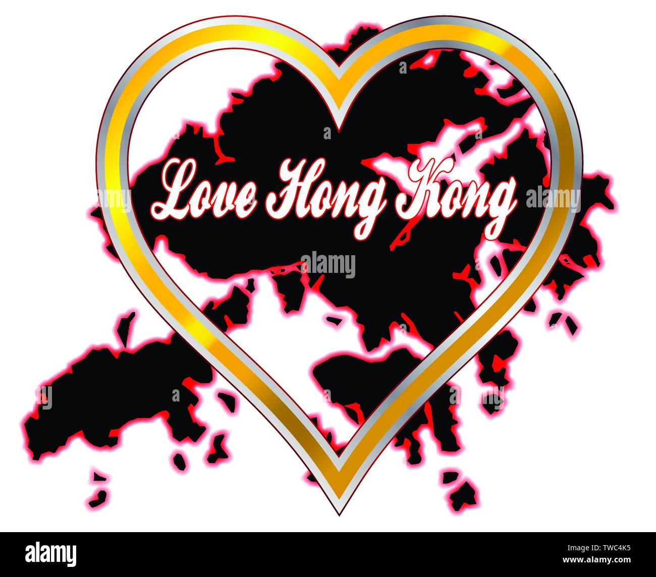 L'île de Hong Kong avec coeur et Love Hong Kong sur un fond blanc Illustration de Vecteur