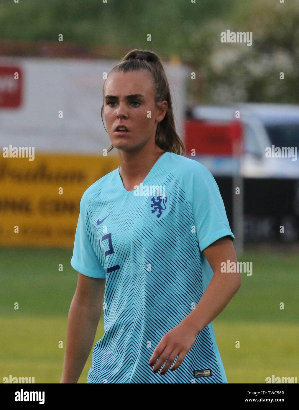 Shamrock Park, Irlande du Nord, Royaume-Uni. Le 08 juin 2018. La Coupe du Monde féminine 2019 tour de qualification - Groupe 3, l'Irlande du Nord 0 Pays-Bas 5. International Pays-bas Jill Roord. Banque D'Images