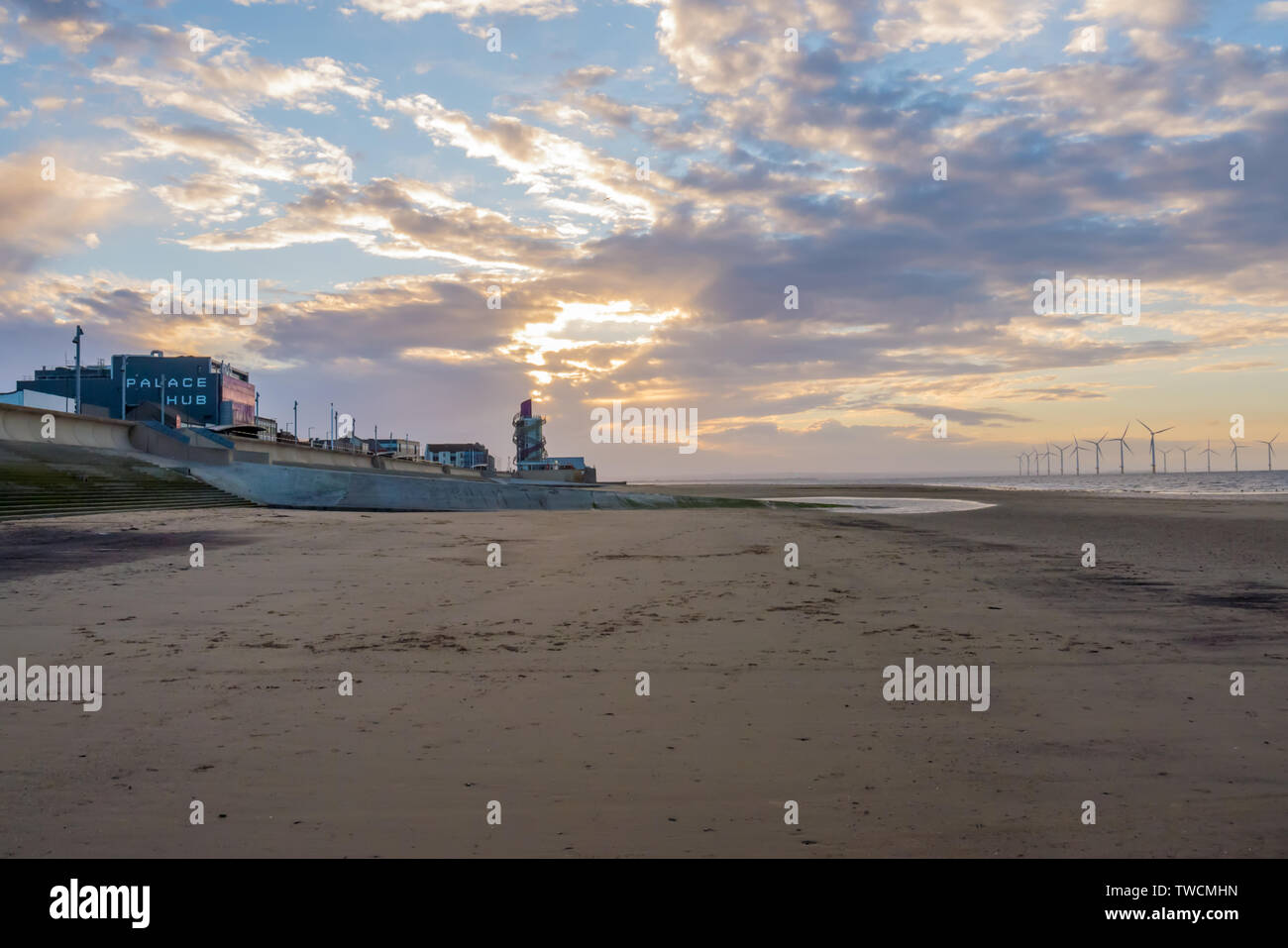 Coucher du soleil à Redcar Beach Banque D'Images