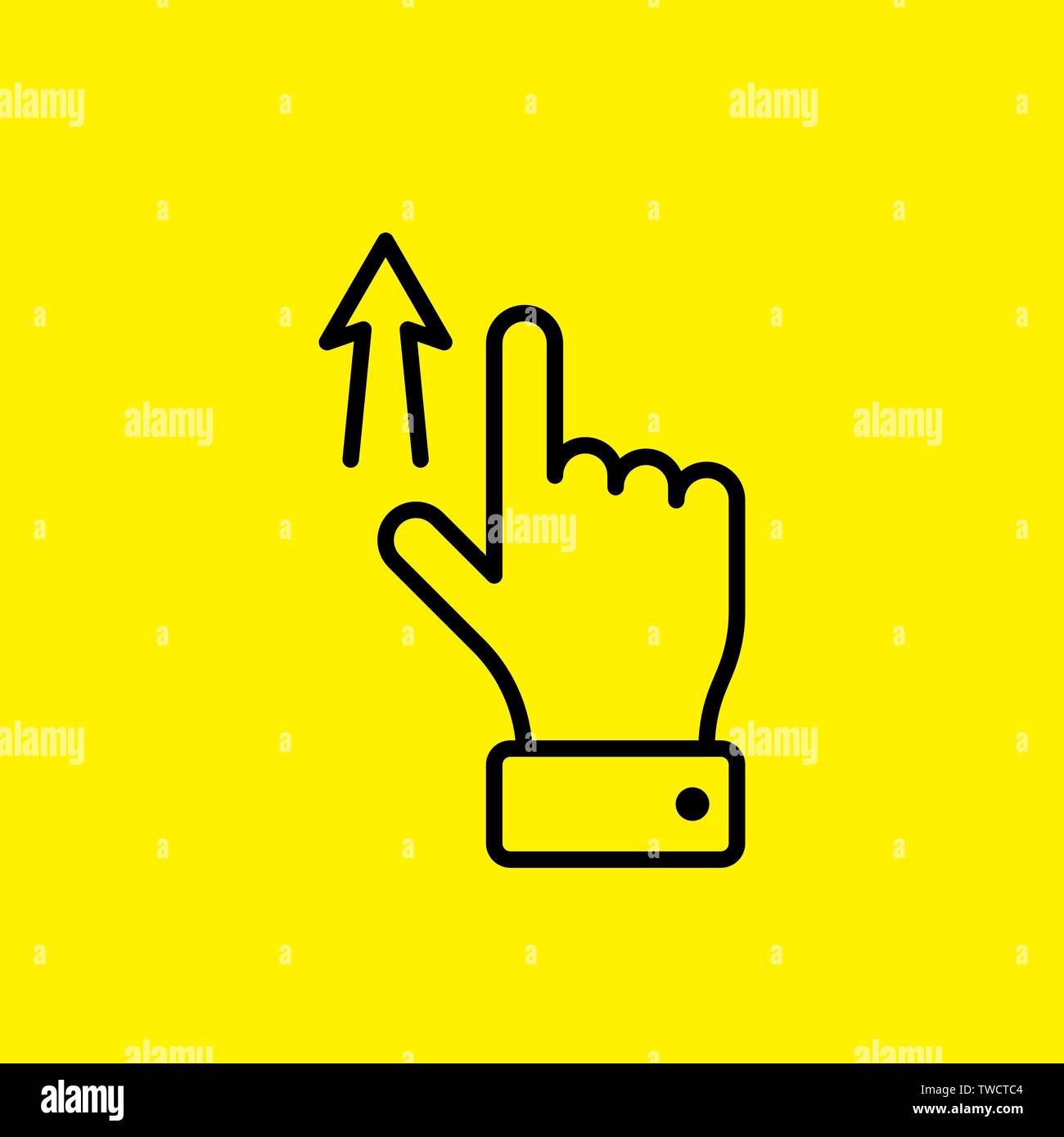 Geste d'écran tactile vecteur balayez vers le haut faire défiler l'icône main doigt. Illustration de ligne sur fond jaune pictogramme Illustration de Vecteur