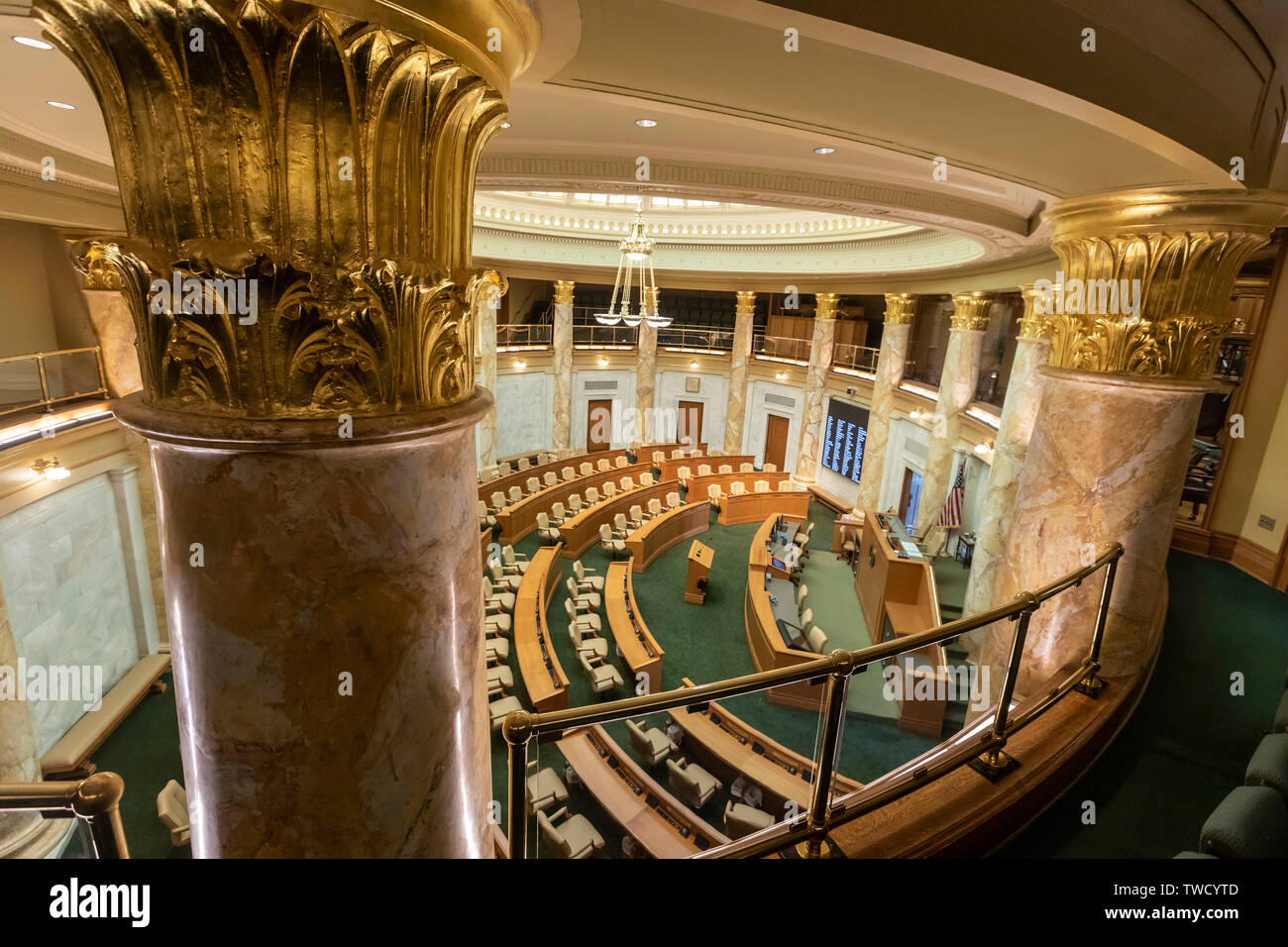 Little Rock, Arkansas - La Chambre des représentants dans l'Arkansas State Capitol building. Banque D'Images