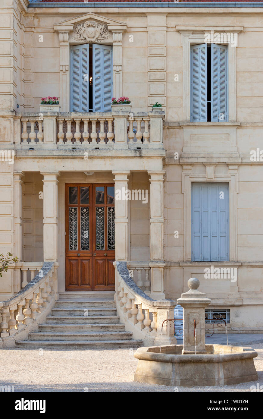 Étapes avant et porte à l'accueil provençal classique à St Remy de Provence, France Banque D'Images