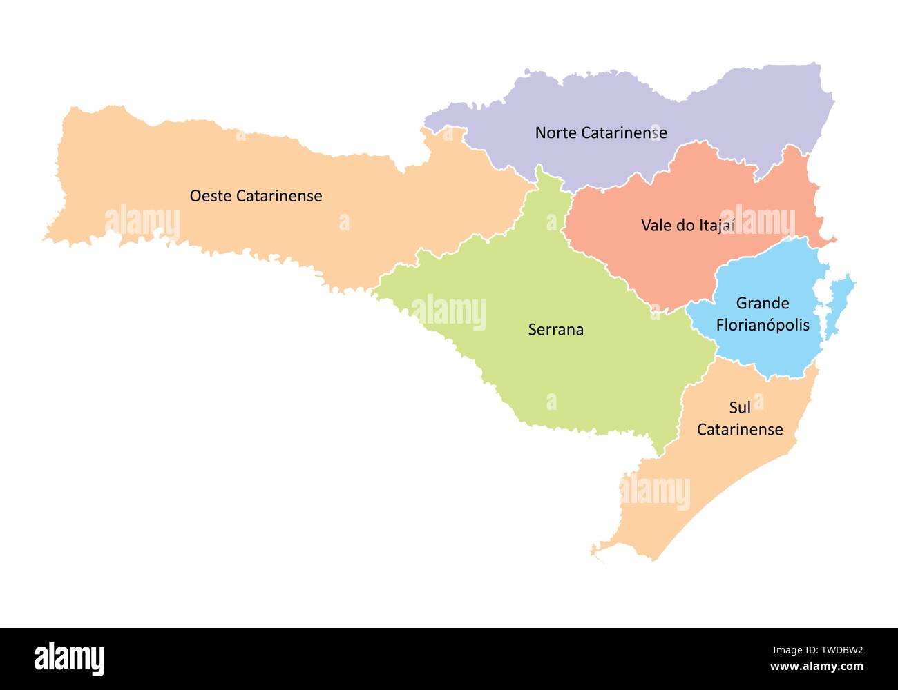 Un plan de l'État de Santa Catarina divisée en régions, Brésil Illustration de Vecteur