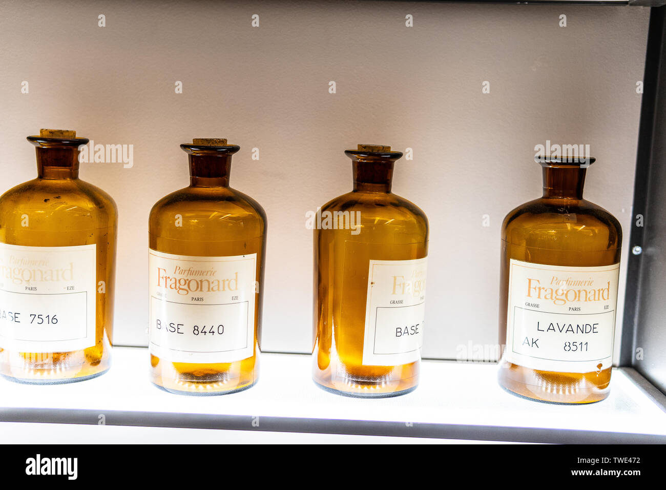 Paris, France, Octobre 09, 2018 : Musée du parfum Fragonard, La Maison de vente de produits de parfumerie Fragonard, exposition, composants, histoire de parfum Banque D'Images