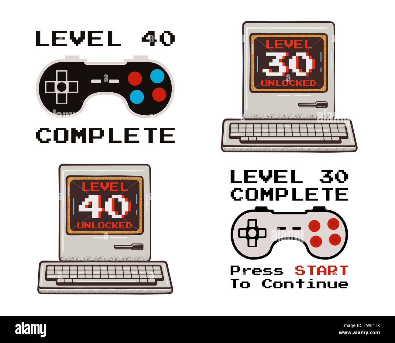 Heureux 40e Et 30e Anniversaire Design Graphic Tee Set Pour T Shirts Affiches Estampes Jeux Video Retro Controller Et Devis Niveau 40 Deverrouille Funny Image Vectorielle Stock Alamy