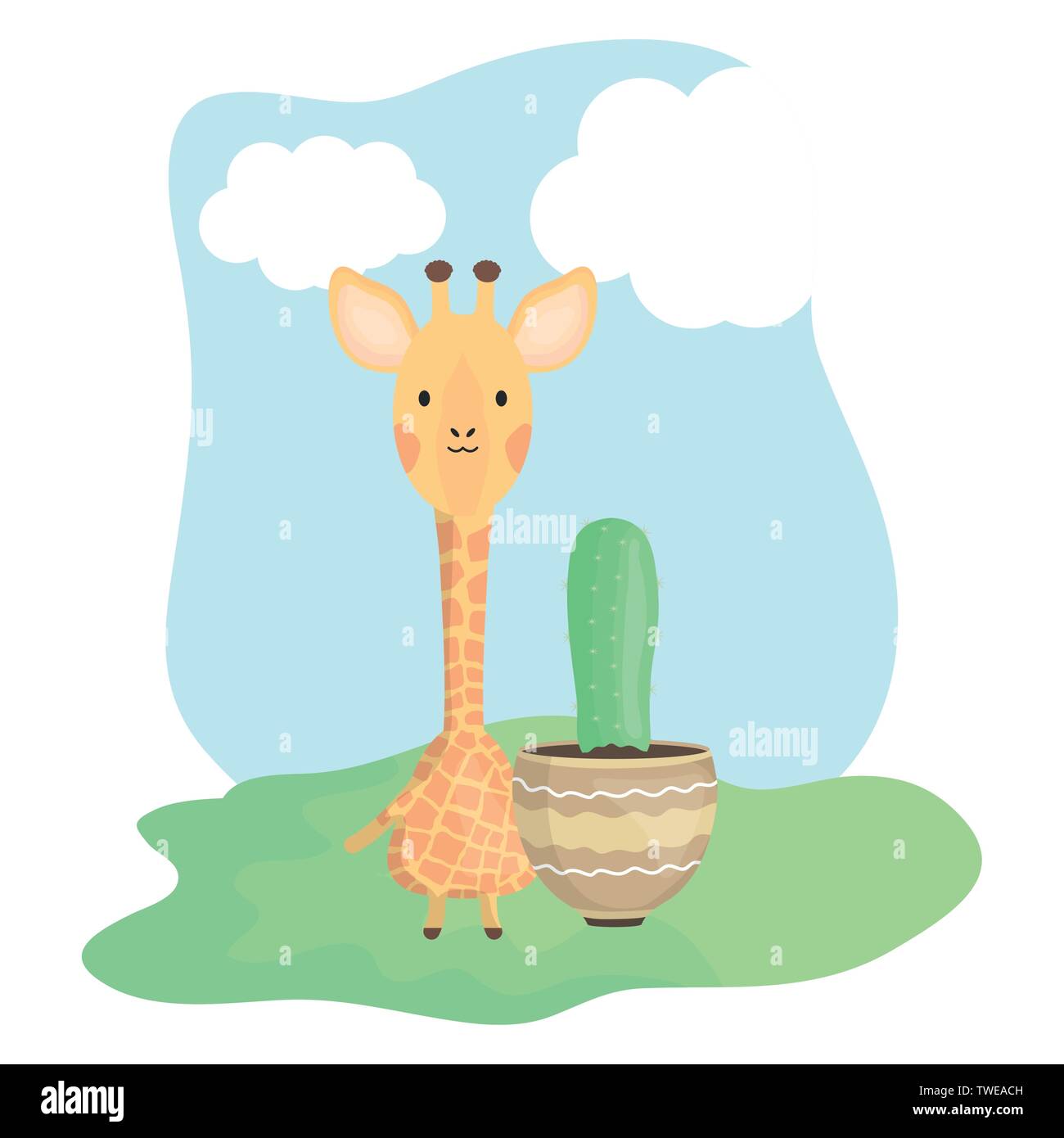 Cute giraffe avec cactus exotiques en pot en céramique vector illustration design Illustration de Vecteur