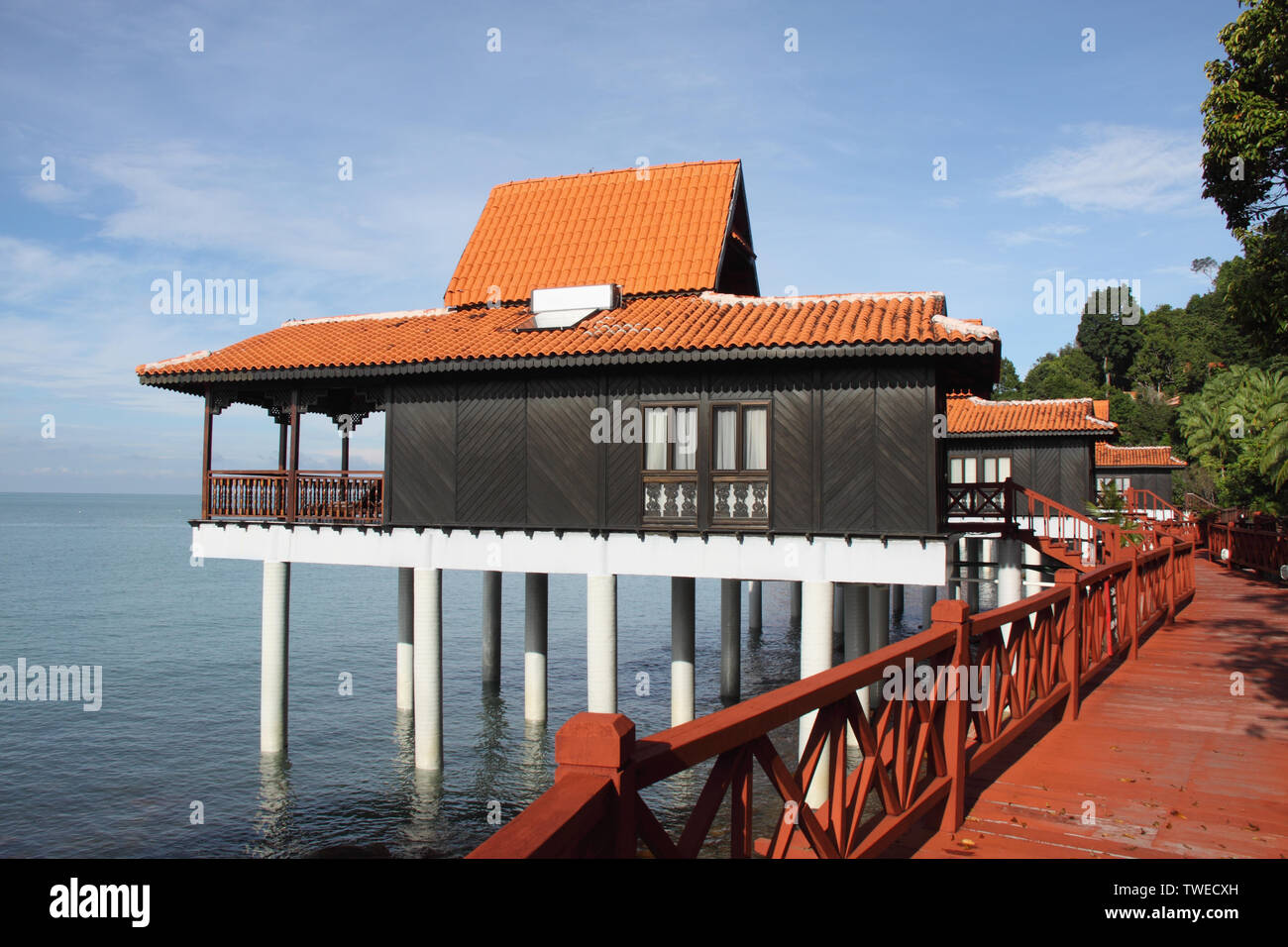 Chalets en bord de mer, île de Langkawi, Malaisie Banque D'Images