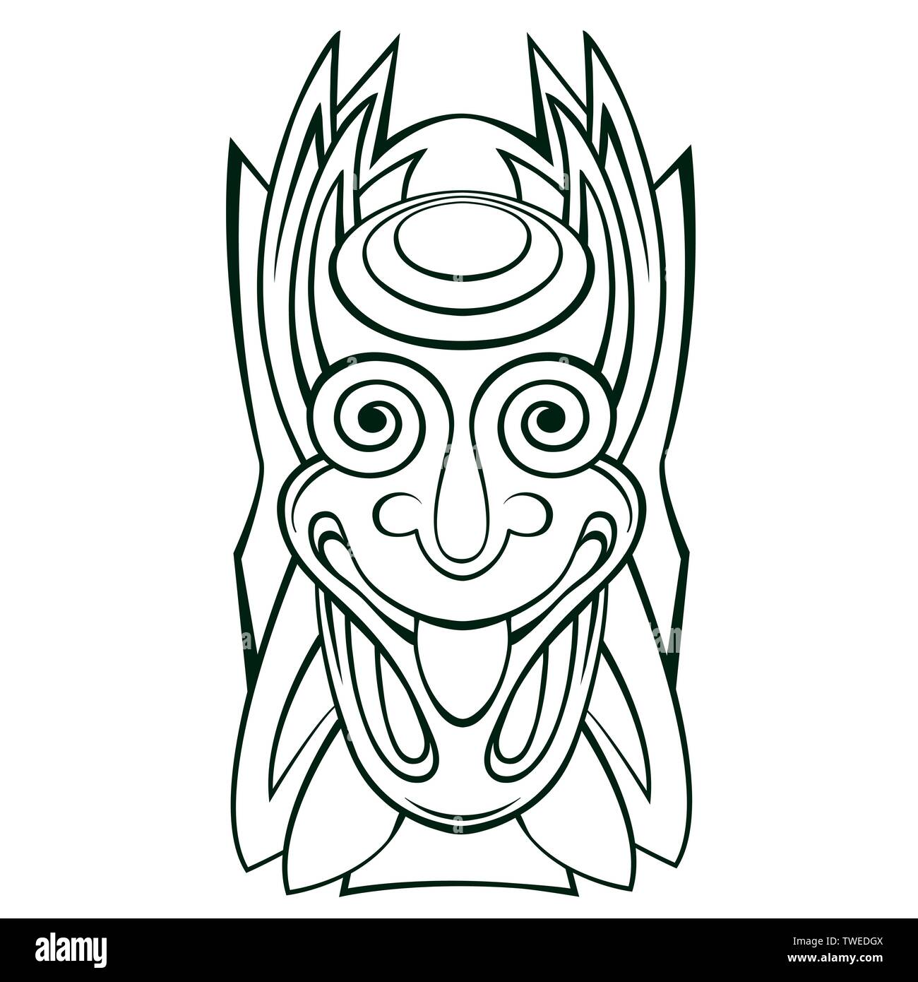 Idole Tiki Art Ligne masque Illustration de Vecteur