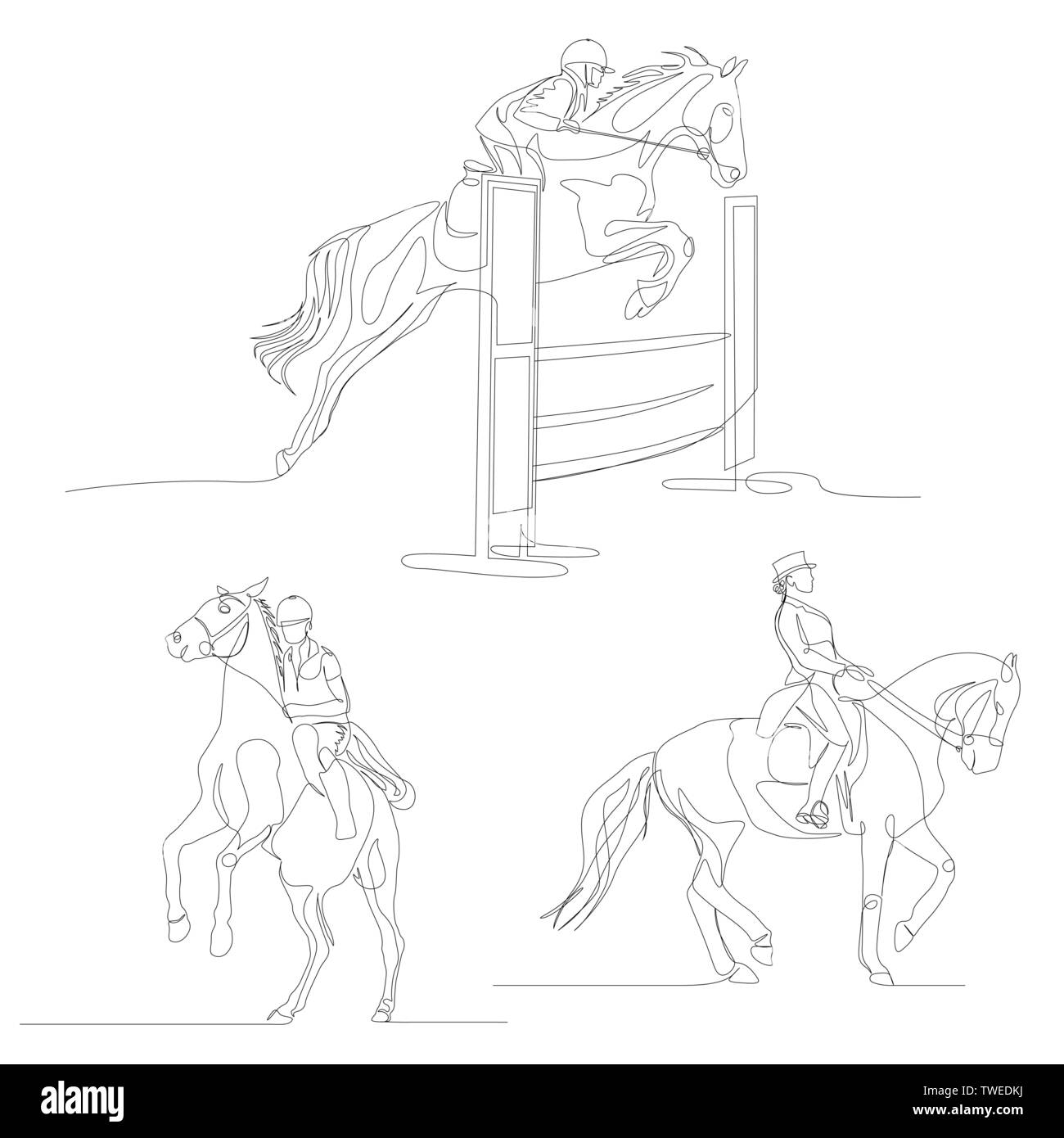 Une ligne continue de cheval. Le hippisme sport, Jeux Olympiques d'été. Vector Illustration de Vecteur