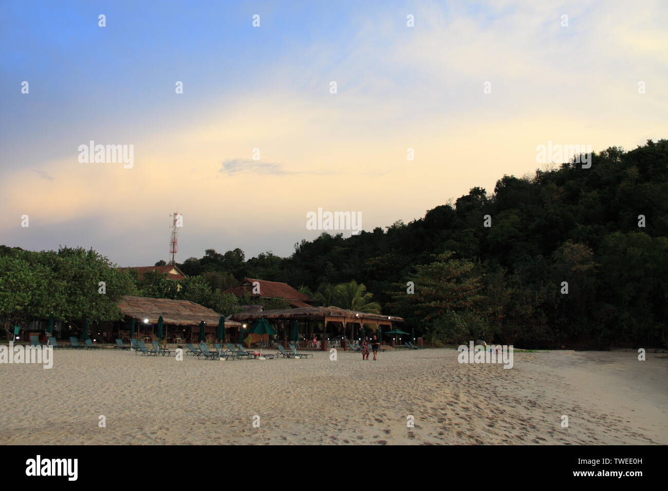 Station touristique sur la plage, Langkawi Island, Malaisie Banque D'Images