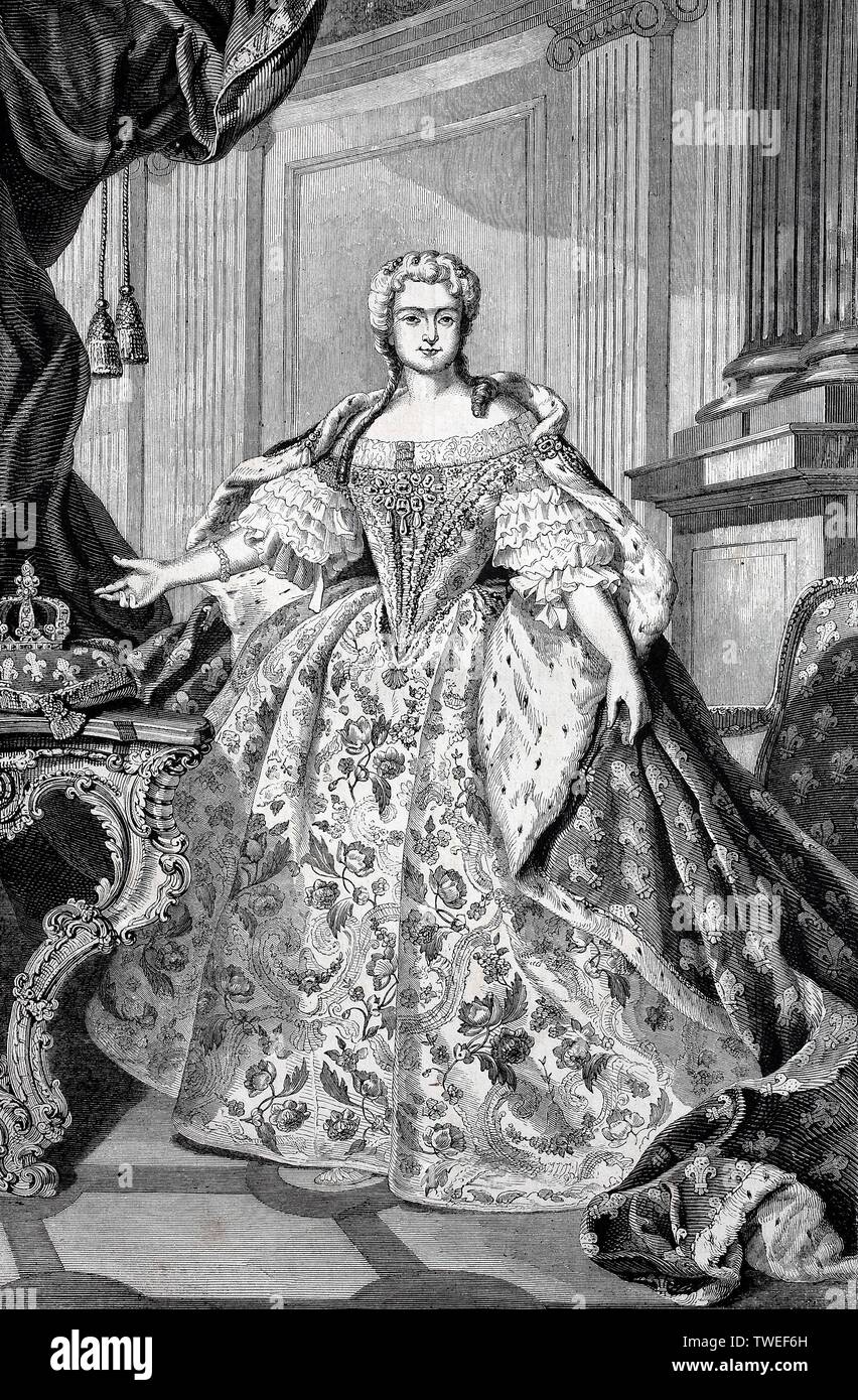 Maria Karolina Zofia Leszczynska Felicja, 1703-1768, famille noble de Leszczynska, Reine de France par le mariage de Louis XV, 1875, gravure sur bois historiques Banque D'Images