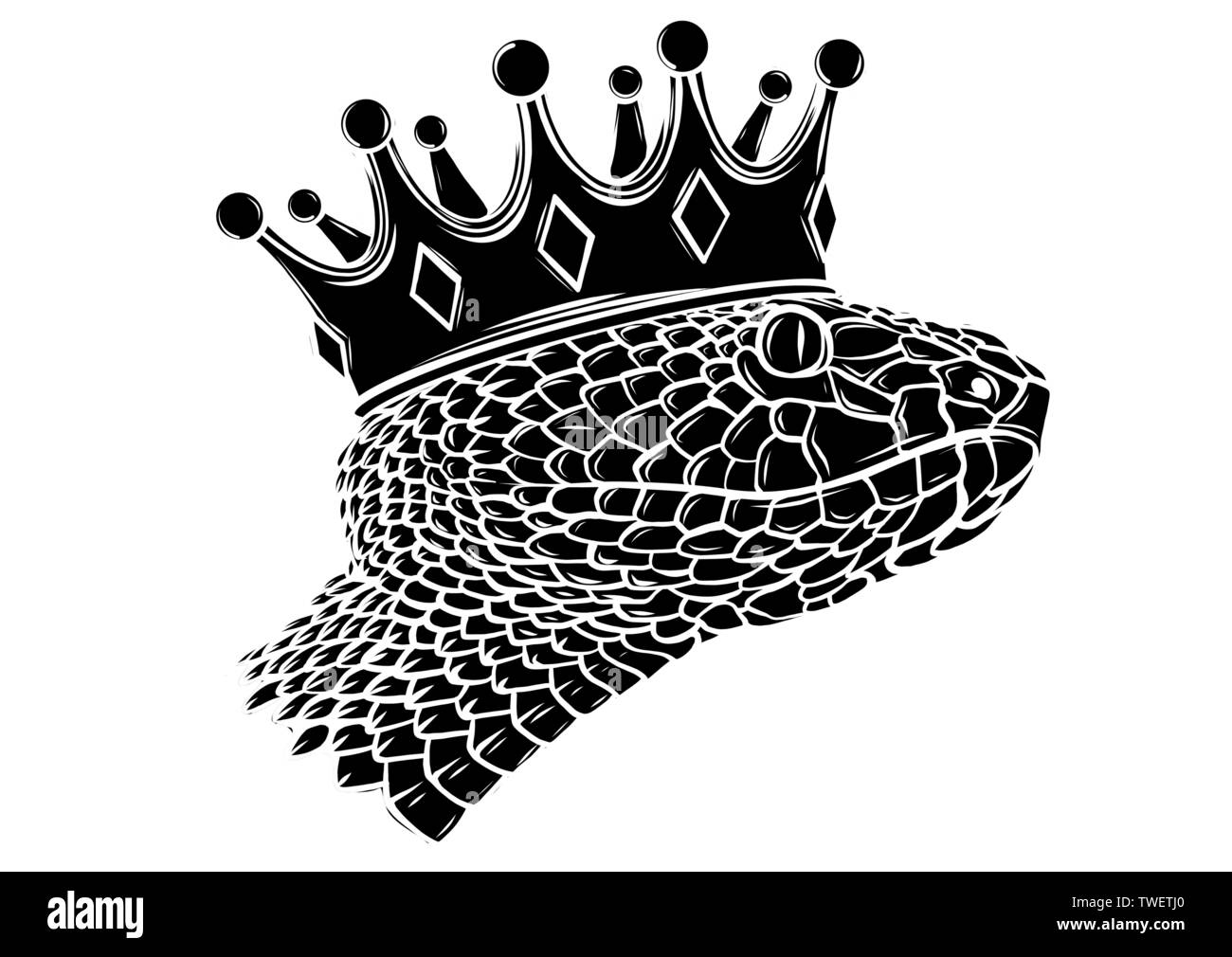 Vintage Serpent dessiné à la main avec l'art du tatouage de la Couronne isolées d'illustration vectorielle. Design de style linéaire. Illustration de Vecteur