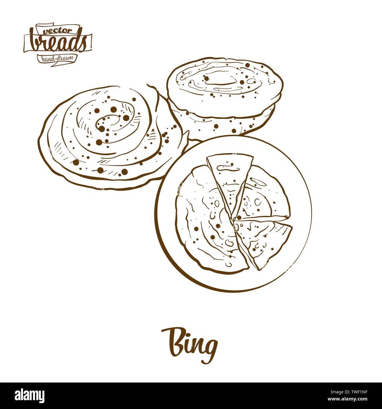 Bing pain dessin vectoriel. Croquis de l'alimentation d'un pain plat, généralement connue en Chine. Série d'illustration de boulangerie. Illustration de Vecteur