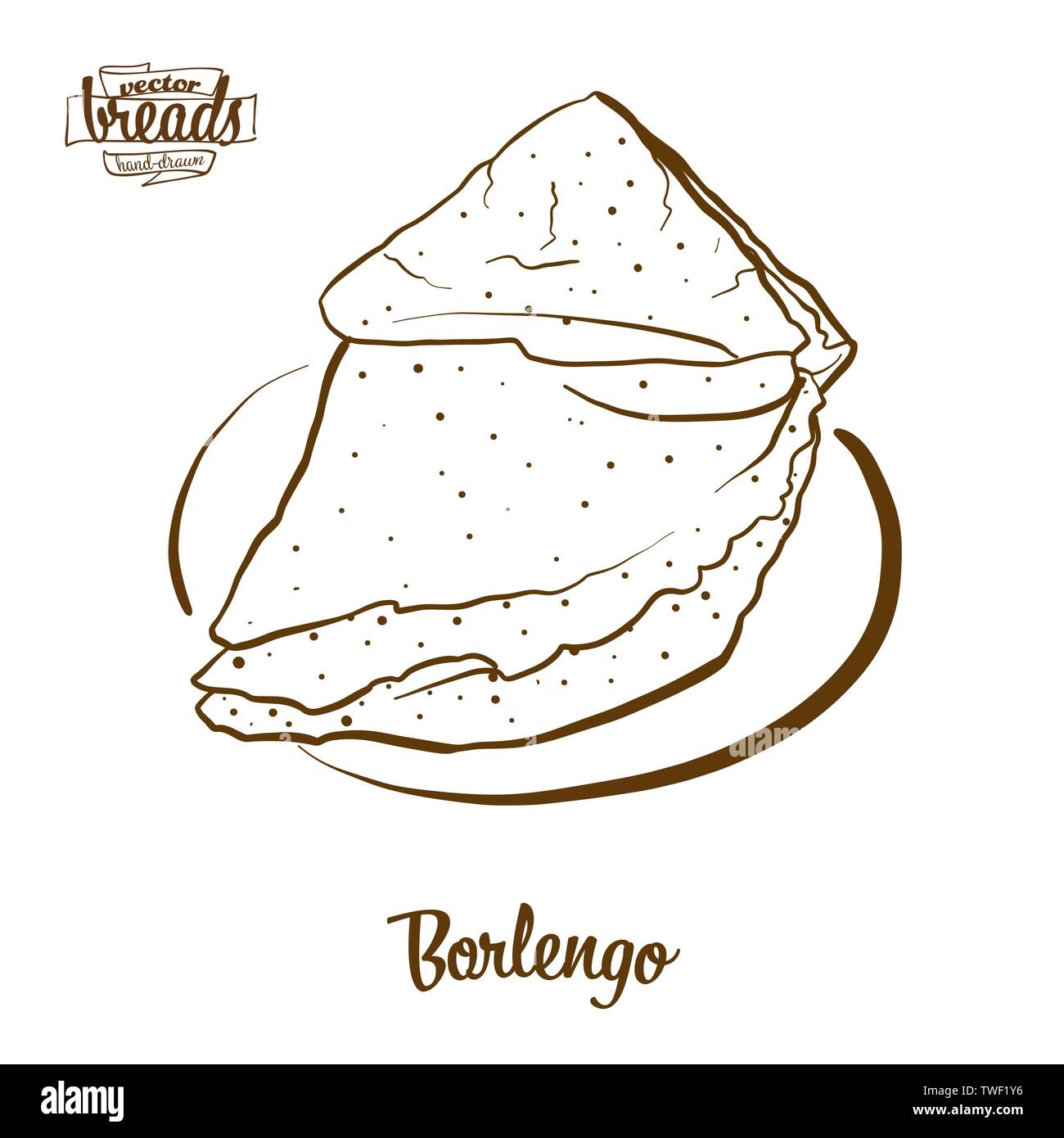 Pain Borlengo dessin vectoriel. L'esquisse de Pancake, généralement connu en Italie. Série d'illustration de boulangerie. Illustration de Vecteur