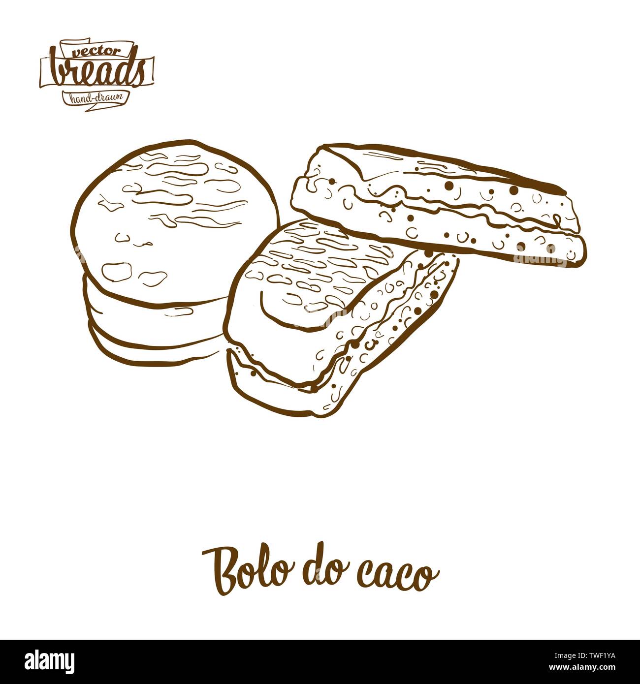 Bolo do caco pain dessin vectoriel. L'esquisse de pain plat, habituellement connu au Portugal, Madère. Série d'illustration de boulangerie. Illustration de Vecteur