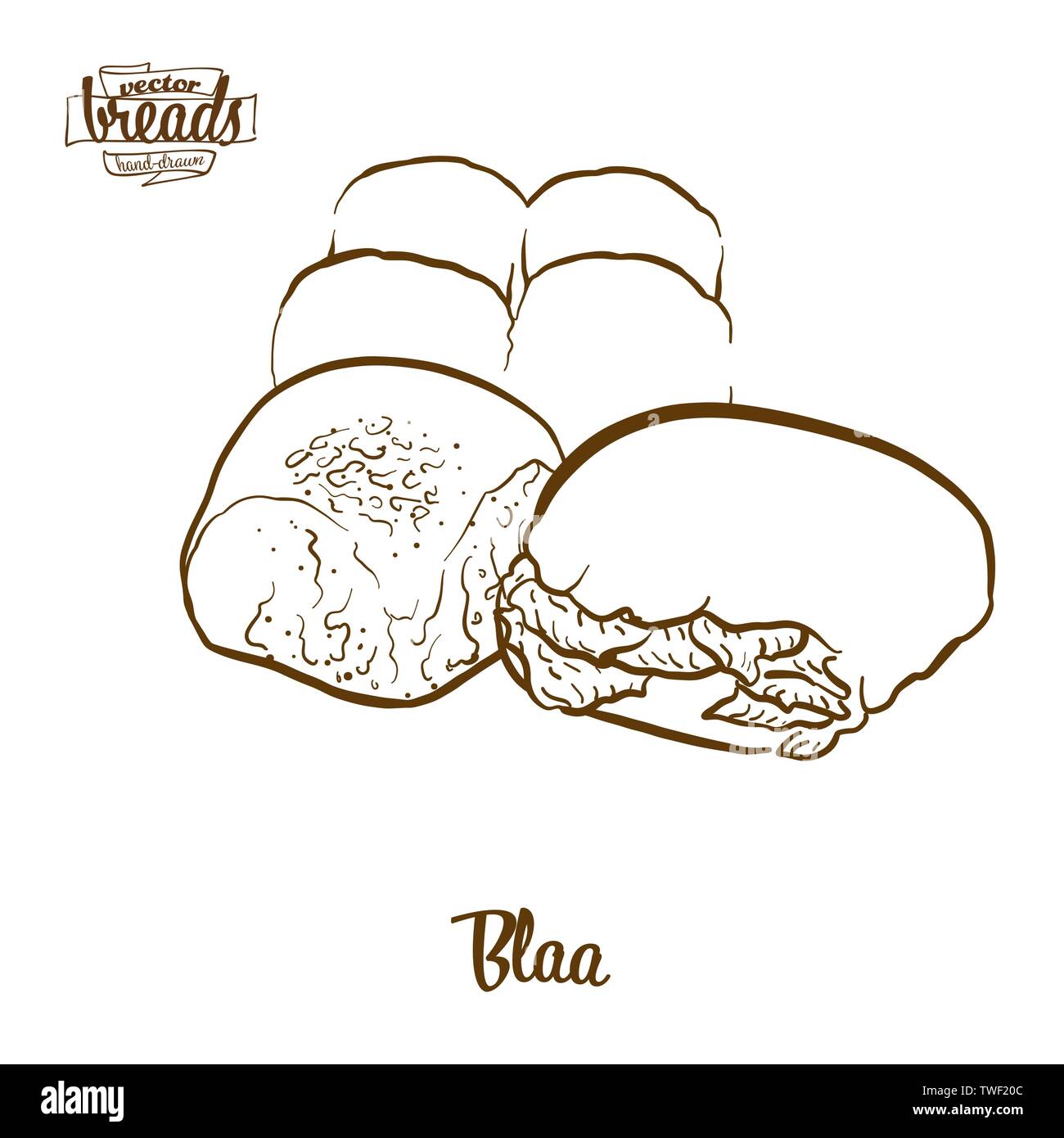 Blaa pain dessin vectoriel. L'esquisse de Bun, habituellement connu en Irlande. Série d'illustration de boulangerie. Illustration de Vecteur
