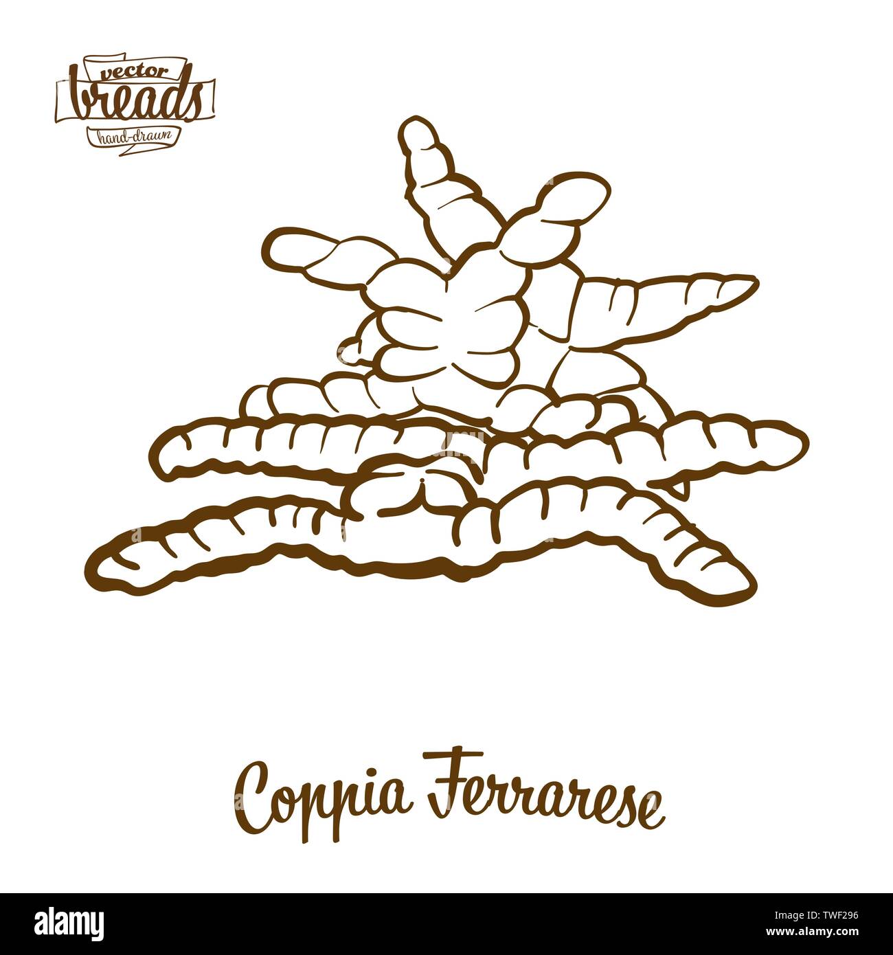 Coppia Ferrarese pain dessin vectoriel. L'esquisse de levain, généralement connu en Italie. Série d'illustration de boulangerie. Illustration de Vecteur