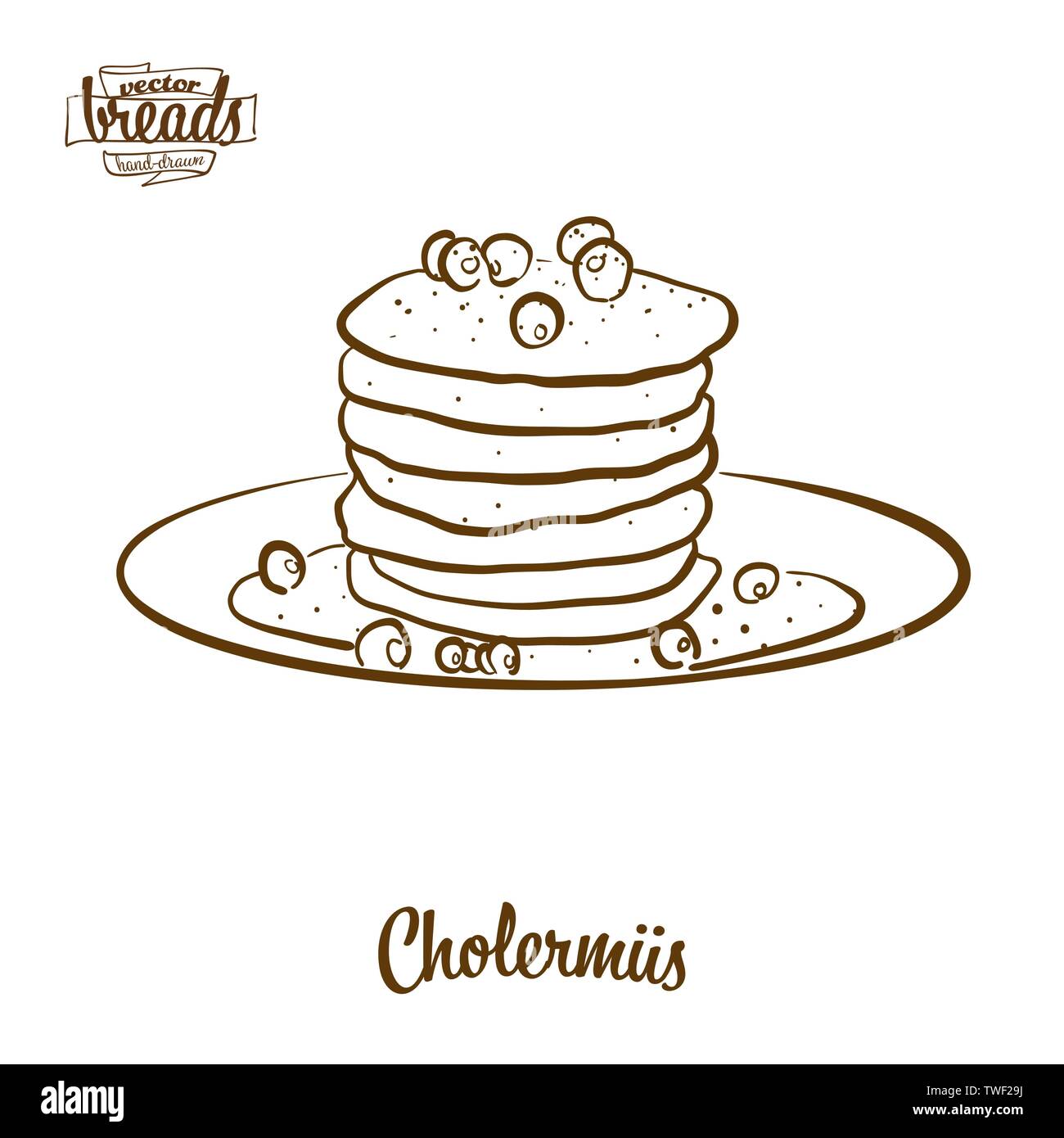 Cholermüs pain dessin vectoriel. L'esquisse de Pancake, généralement connu en Suisse. Série d'illustration de boulangerie. Illustration de Vecteur