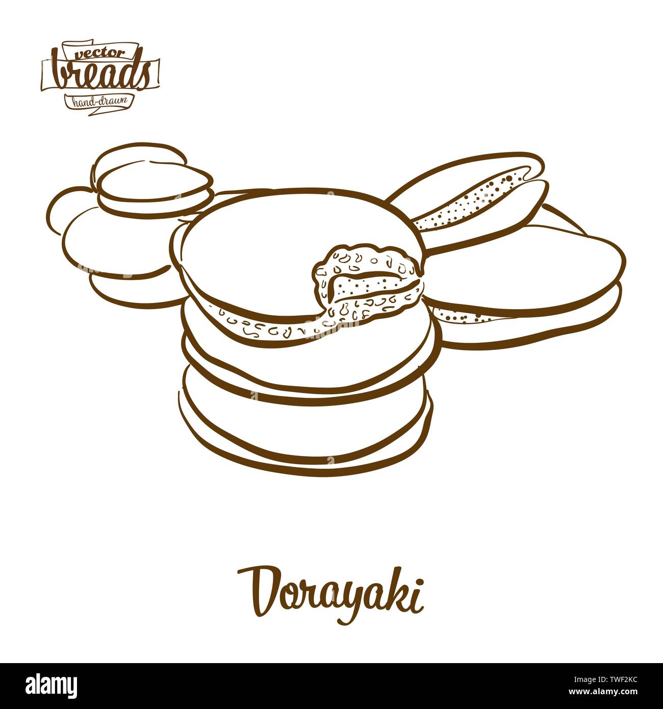 Pain Dorayaki dessin vectoriel. L'esquisse de Pancake, généralement connu au Japon. Série d'illustration de boulangerie. Illustration de Vecteur