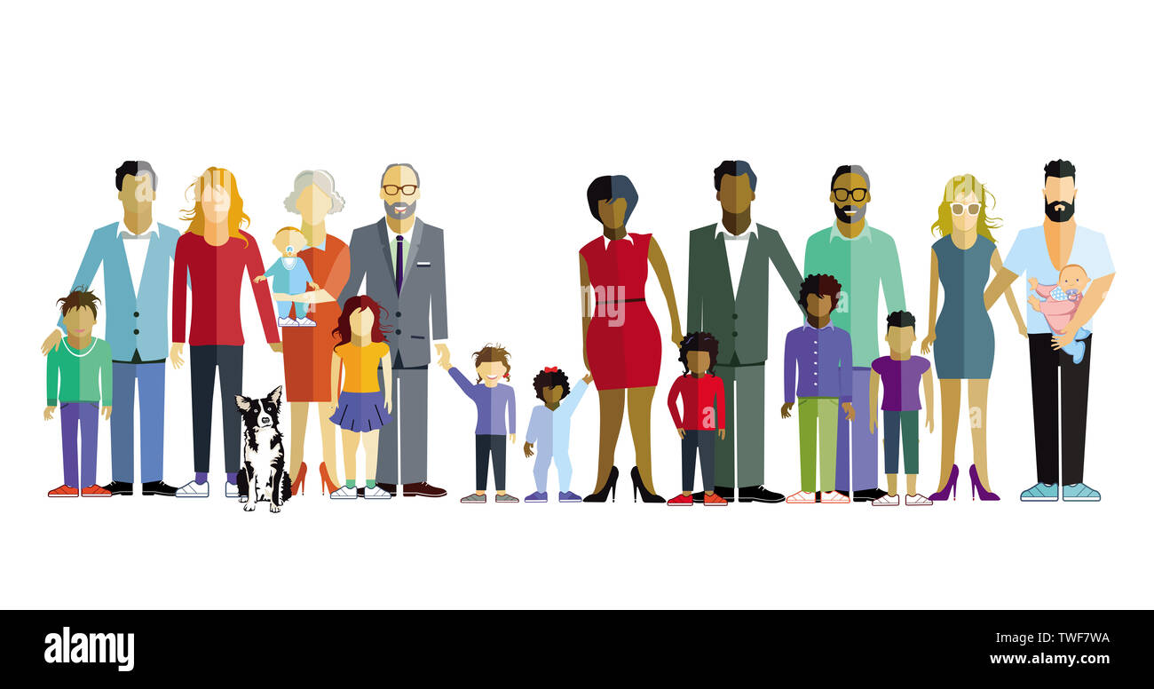 Famille avec enfants, parents et grands-parents Banque D'Images