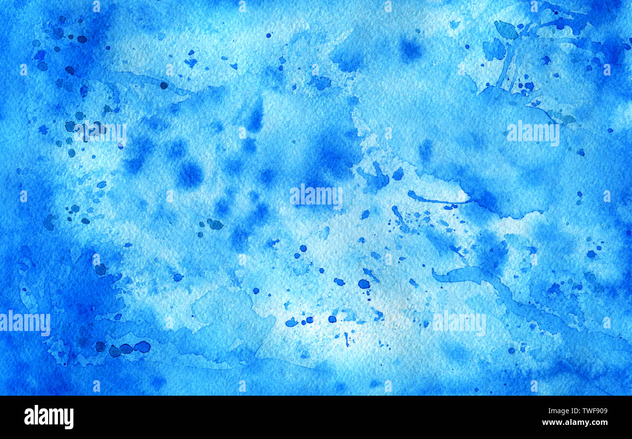 Contexte aquarelle abstraite créative avec des taches de peinture et tombe dans des couleurs blanches et bleues. Illustration traditionnelle à la main. Banque D'Images