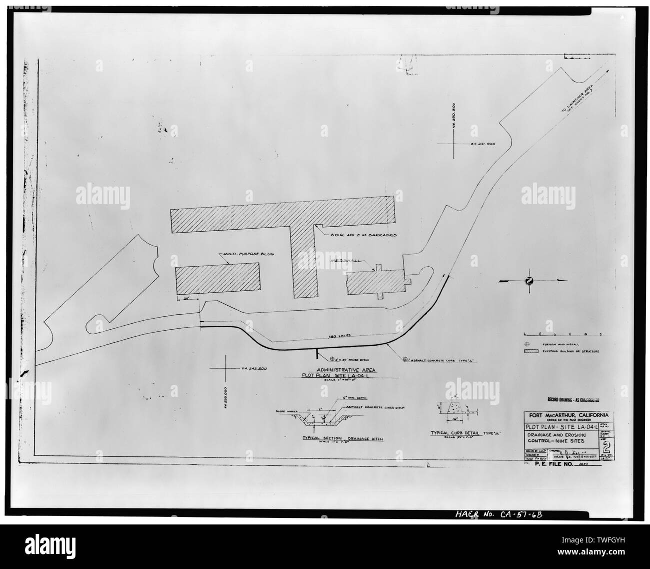 PLAN TRACÉ -SITE LA-04-L LE DRAINAGE ET LE CONTRÔLE DE L'érosion - SITES - Mont Gleason Nike Nike Missile Site, Angeles National Forest, au sud de Soledad Canyon, Sylmar, comté de Los Angeles, CA Banque D'Images
