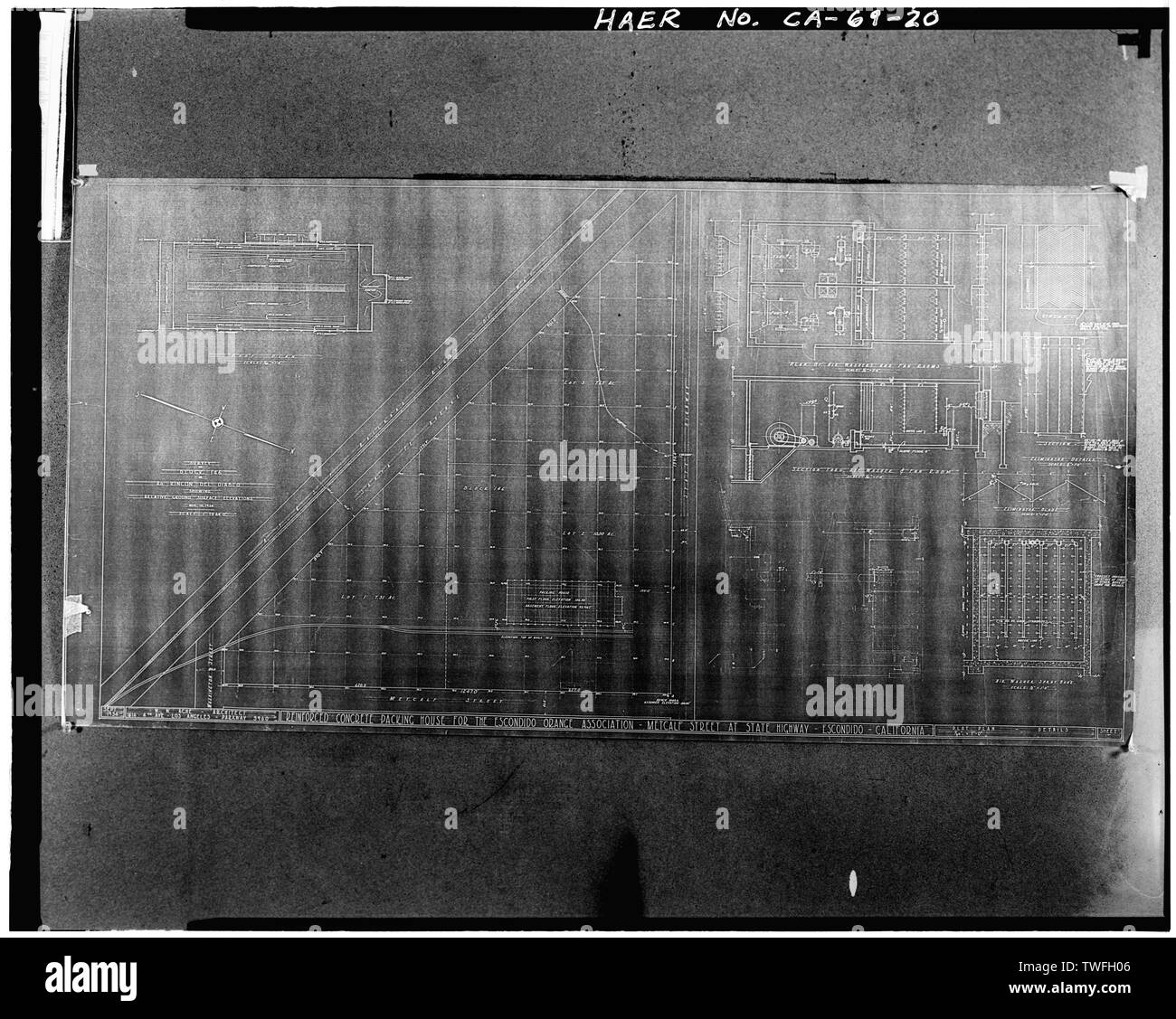 PLAN TRACÉ ET VENTILATEUR LAVE-PRIX DÉTAILS (FEUILLE 5) (8' X 10' de l'élargissement de 4' X 5') - Association d'emballage orange Escondido, 1155 West Avenue Mission, Escondido, San Diego County, CA Banque D'Images