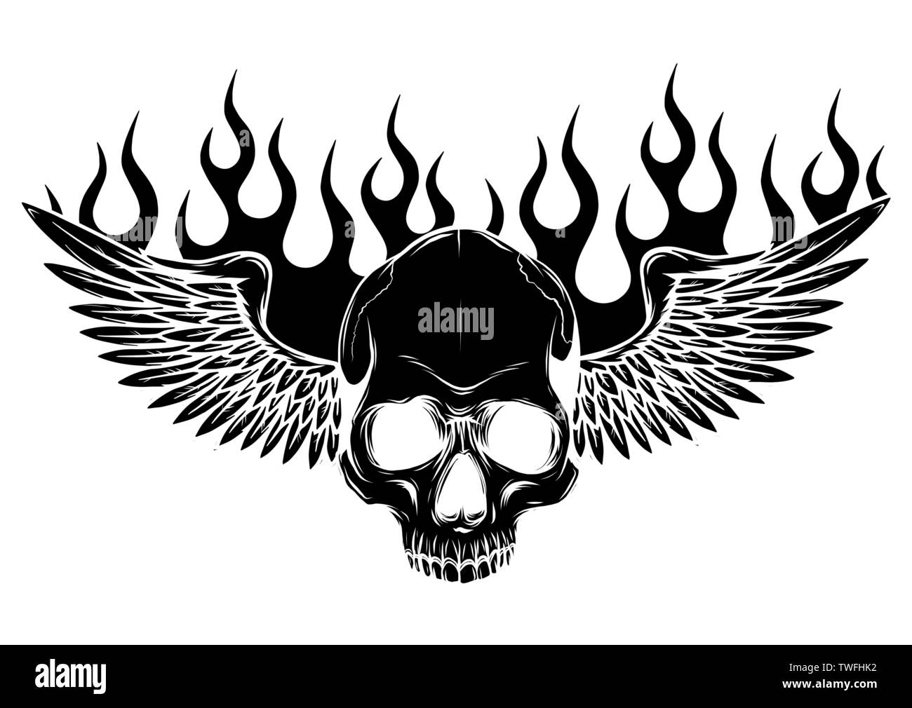 Winged skull Grim Reaper dessin dans un style rétro vintage gravé sur bois gravé ou vecteur de style Illustration de Vecteur