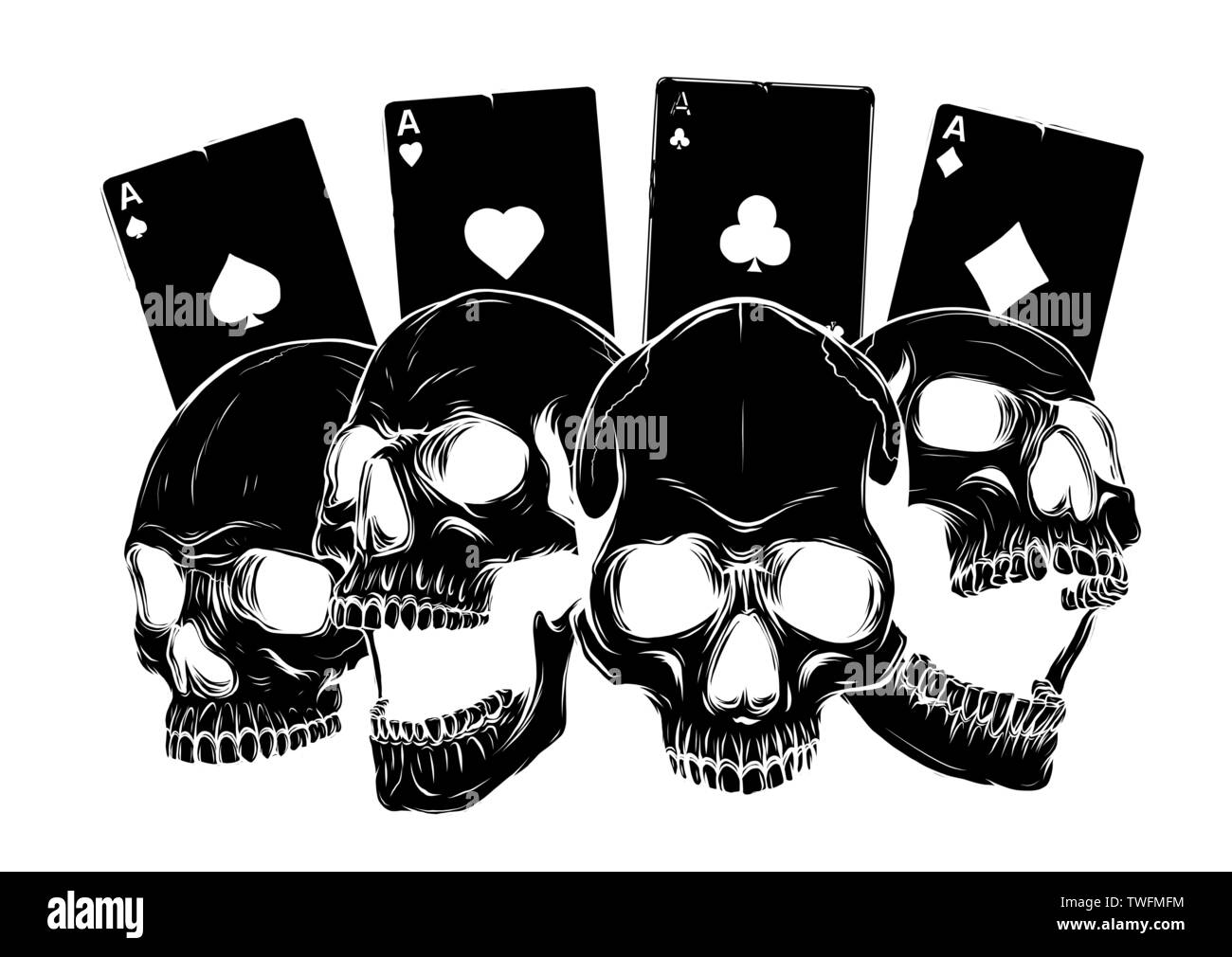 Les as du poker et les roses avec crâne, grunge vintage vector Illustration de Vecteur