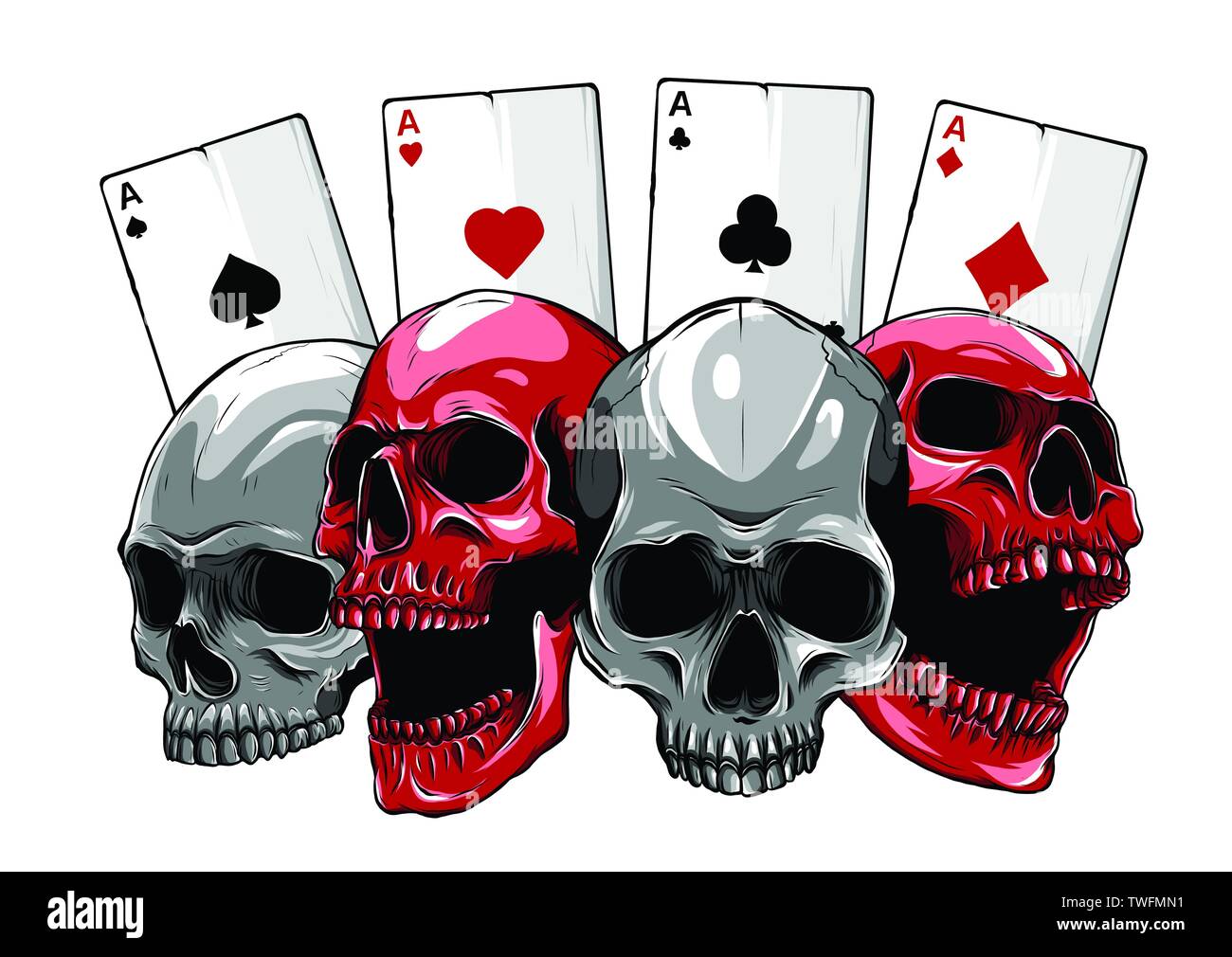 Les as du poker et les roses avec crâne, grunge vintage vector Illustration de Vecteur