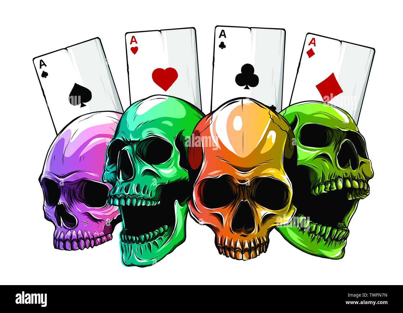 Femme Moto illustration crâne avec des cartes à jouer poker Illustration de Vecteur